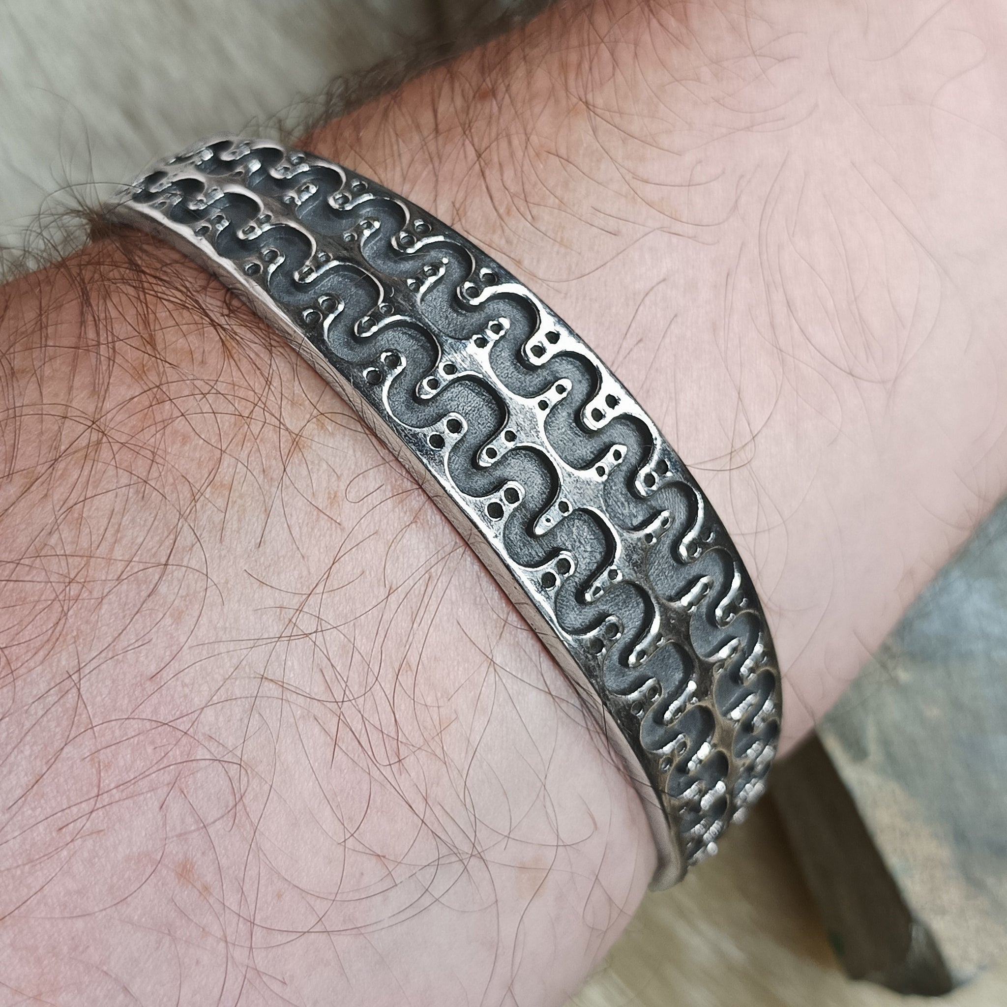 Adjustable Silver Viking Arm Ring From Halleby on Arm