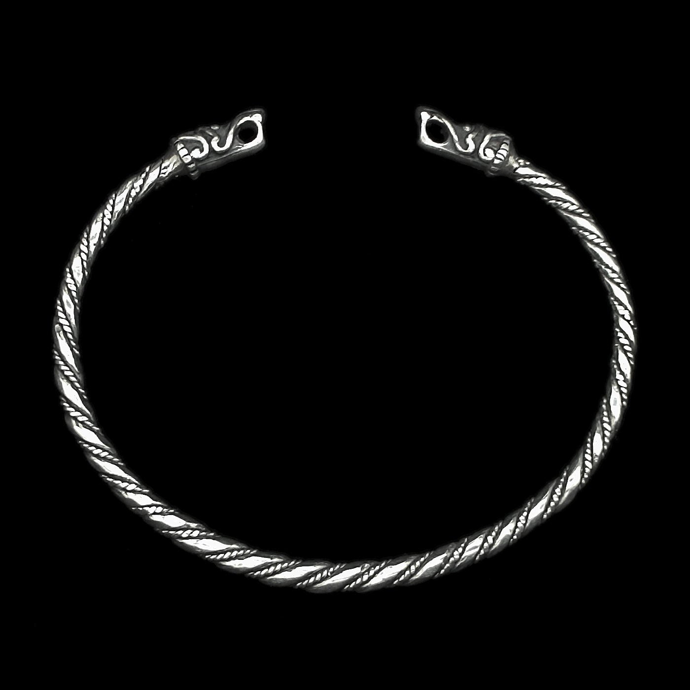 Slim Twisted Silver Bracelet With Gotlandic Dragon Heads