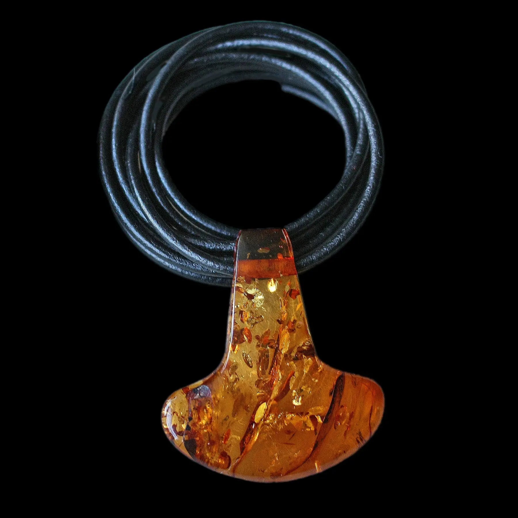Large Amber Thors Hammer Pendant on Leather Thong