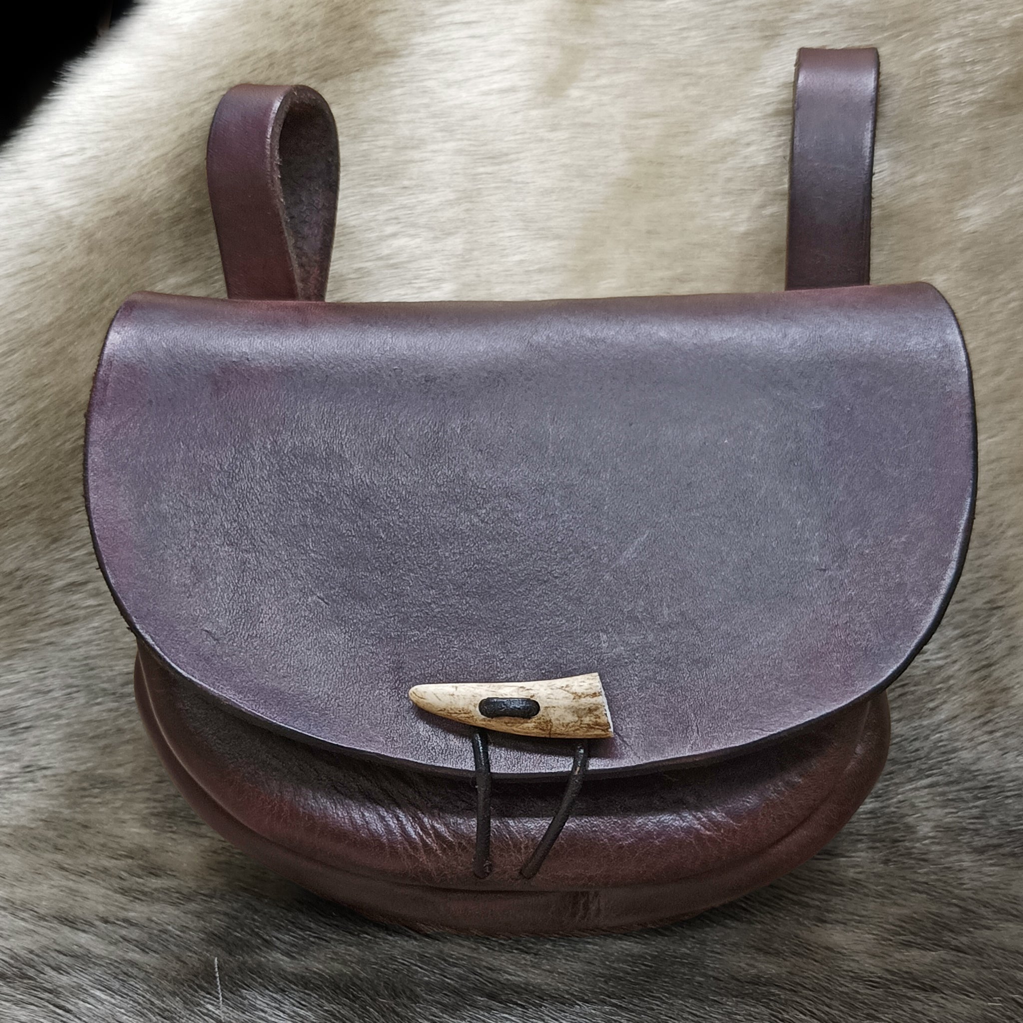 Turned Brown Leather Viking Belt Pouch