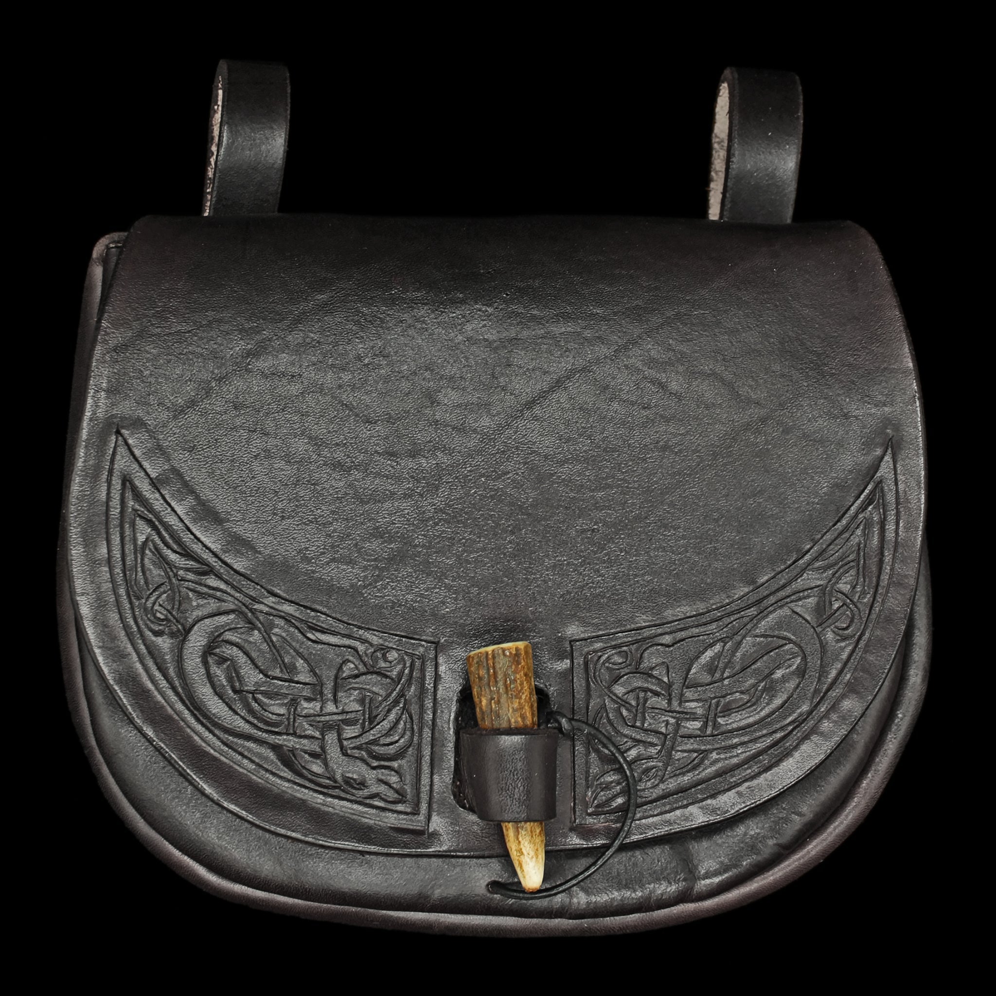 Large Leather Viking Dragon Belt Pouch - Black