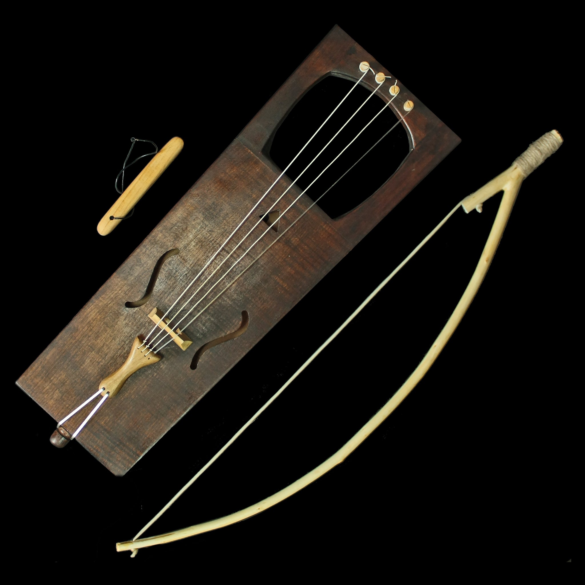 Handmade Viking Tagelharpa with Bow & Tuning Fork - Dark Brown