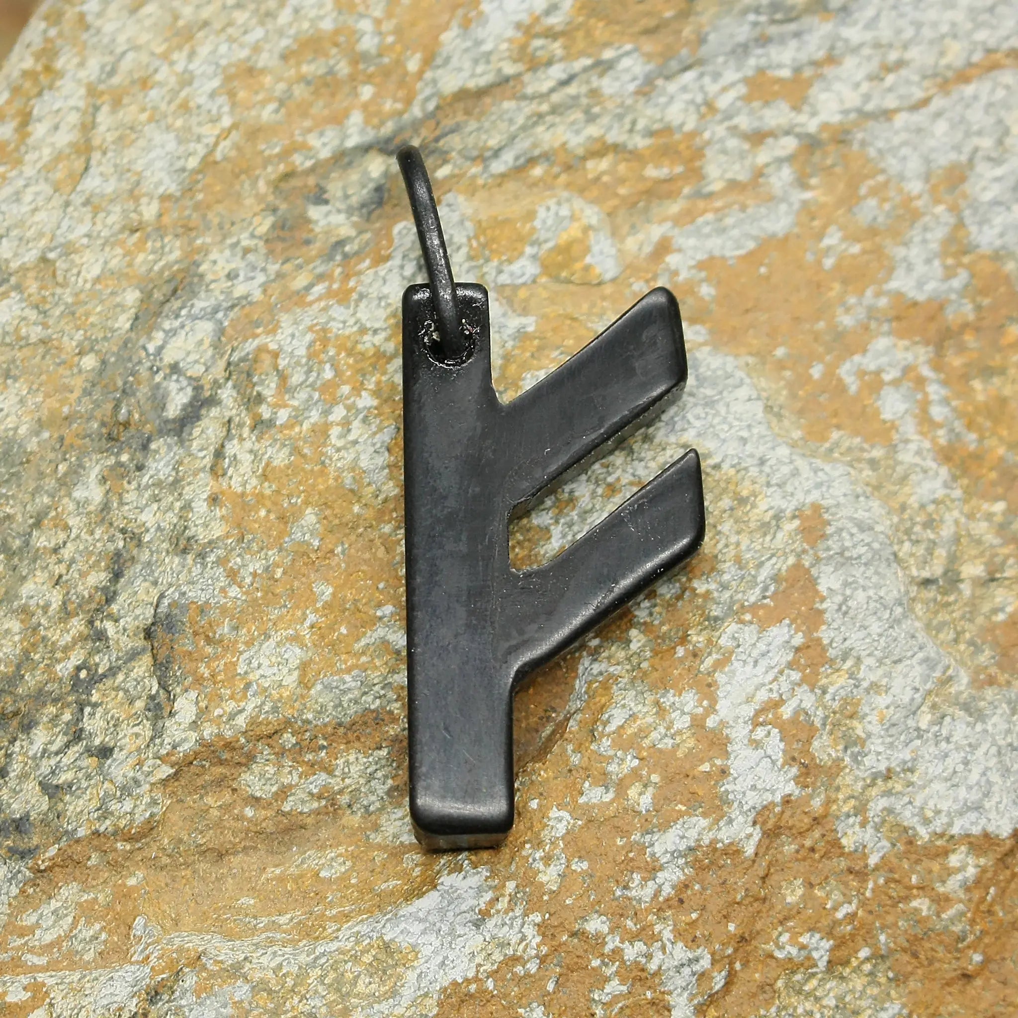 Black Horn Futhark Rune Pendant - Fehu