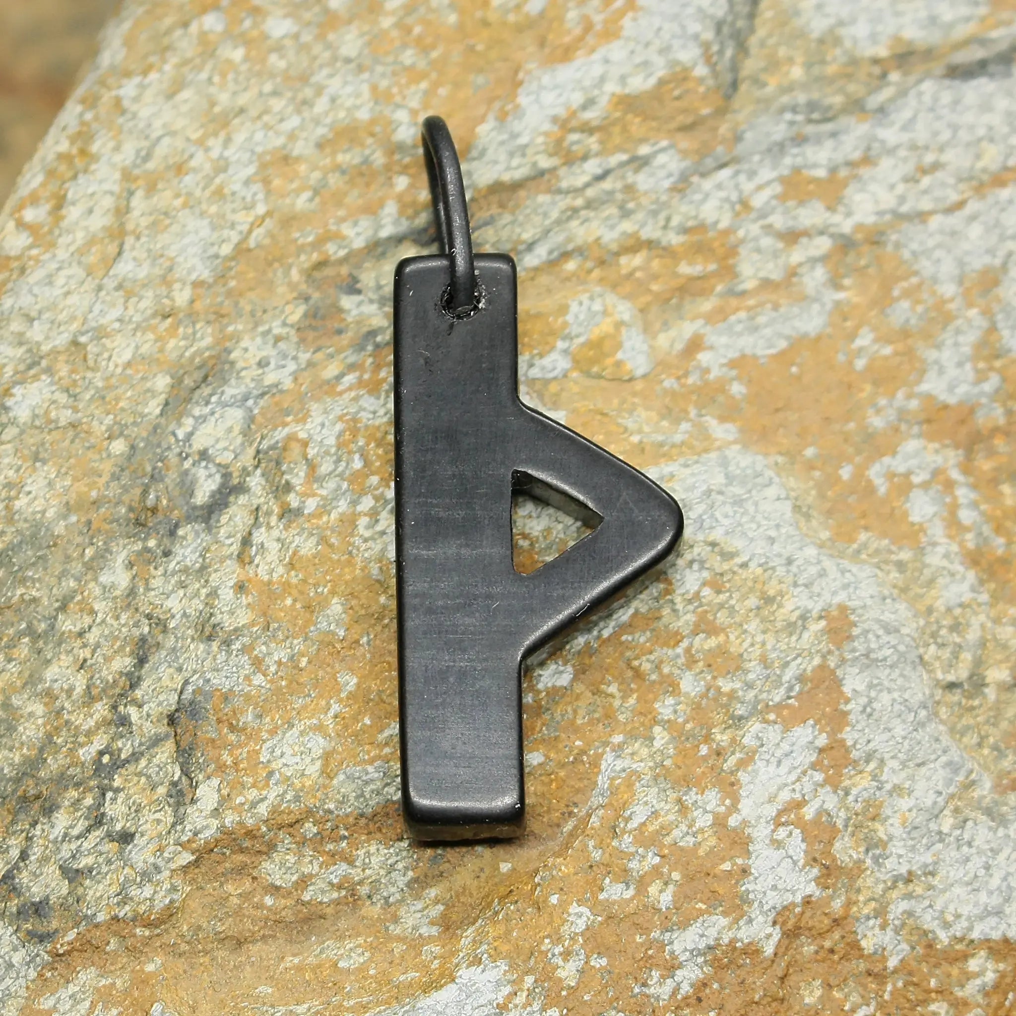 Black Horn Futhark Rune Pendant - Thurisaz