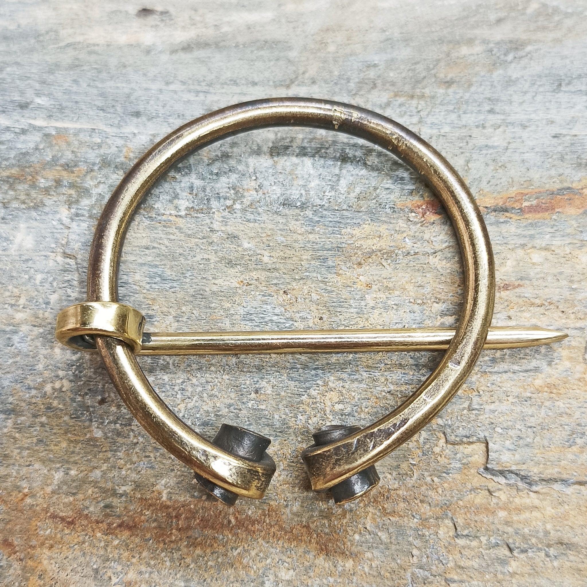 50mm Brass Cloak Pin / Clothes Pin on Rock - Back View