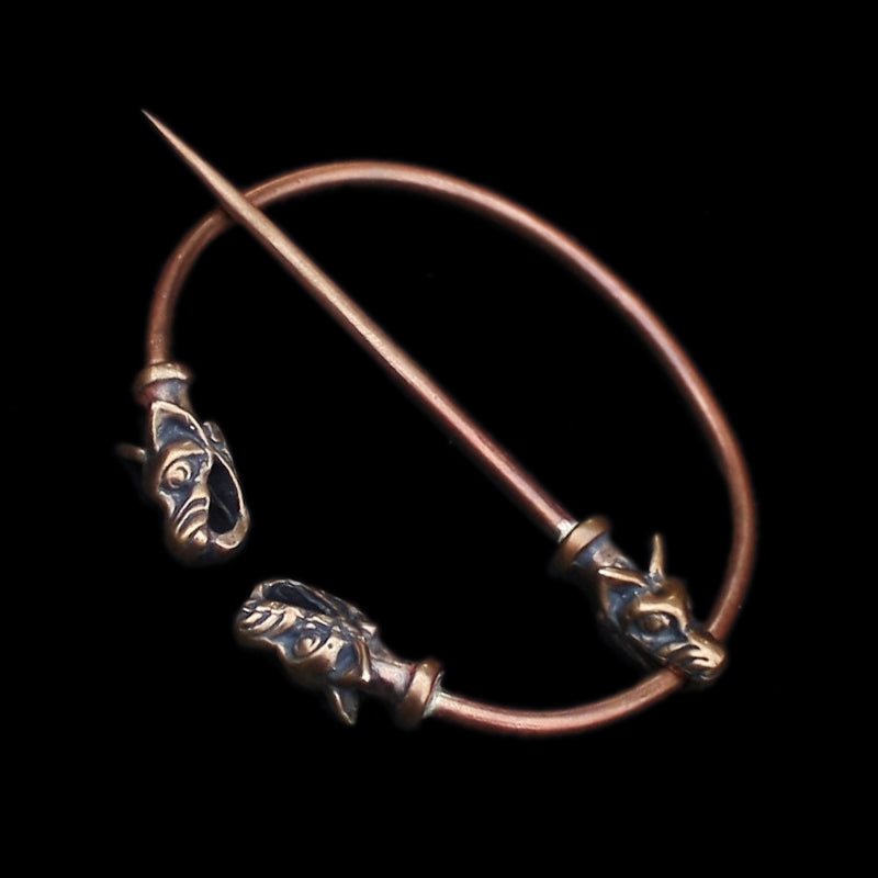 Bronze Penannular Brooch With Icelandic Wolf Heads Viking Brooches