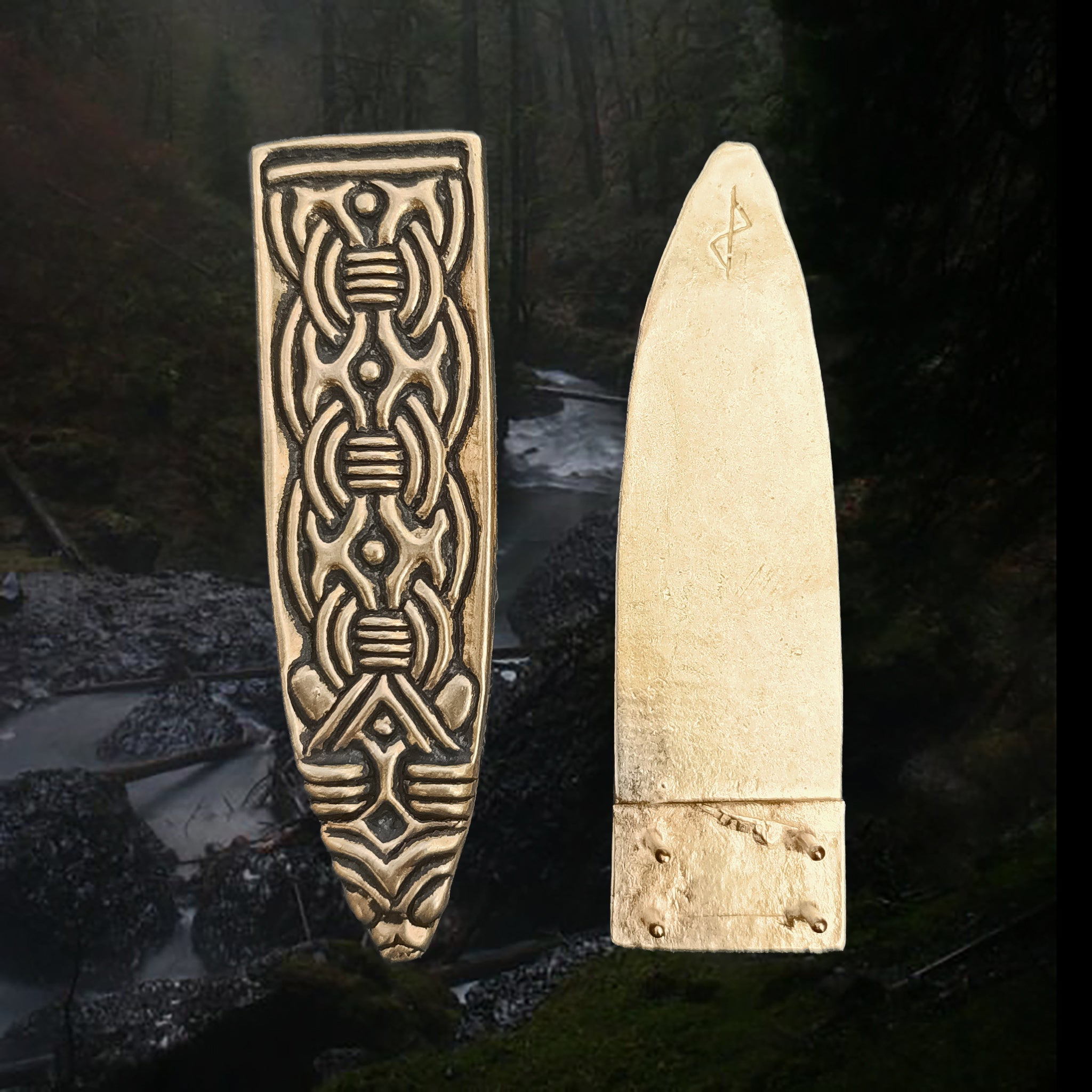 Bronze Borre Style Viking Strap End - Front and Back