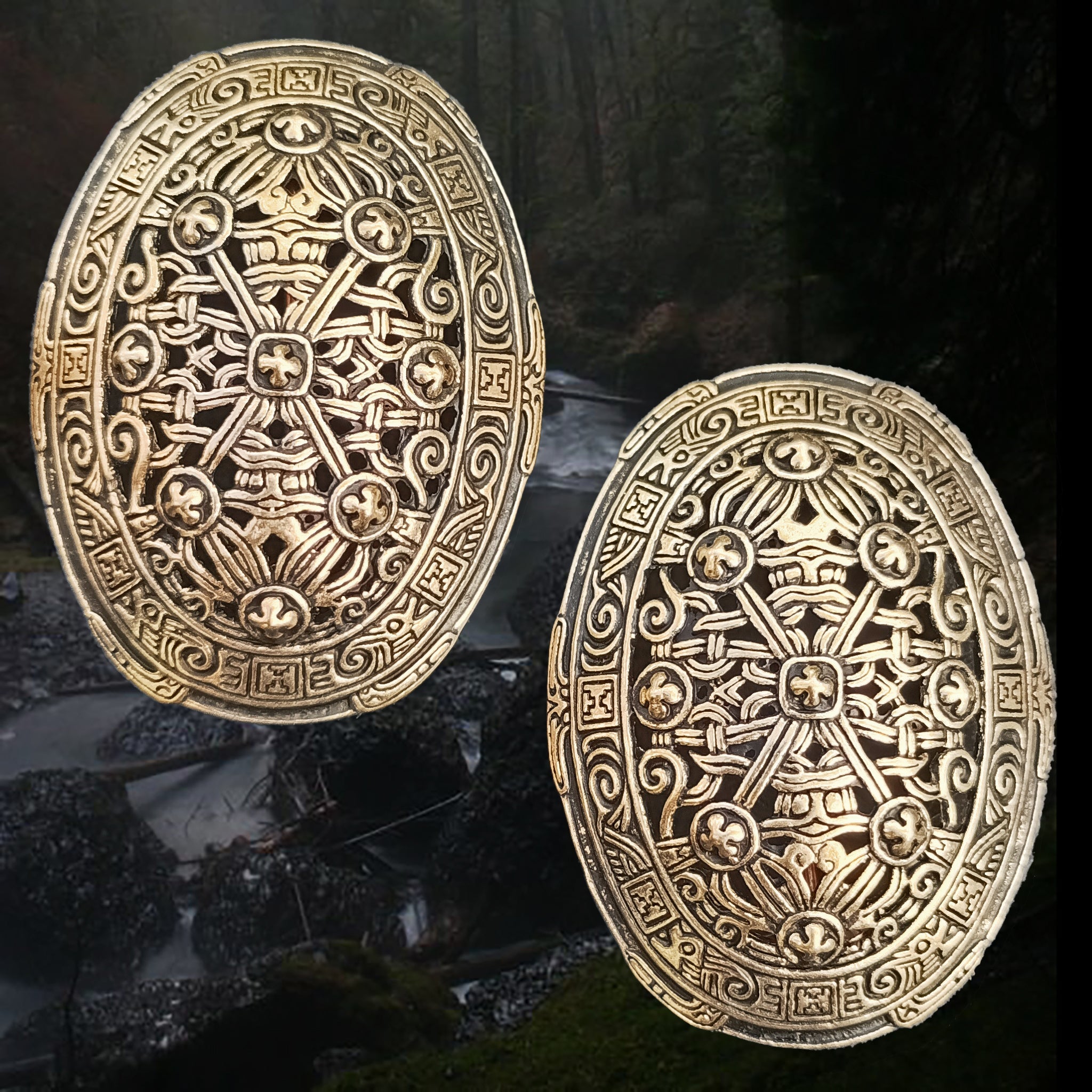 Bronze Borre Style Openwork Viking Tortoise Brooches