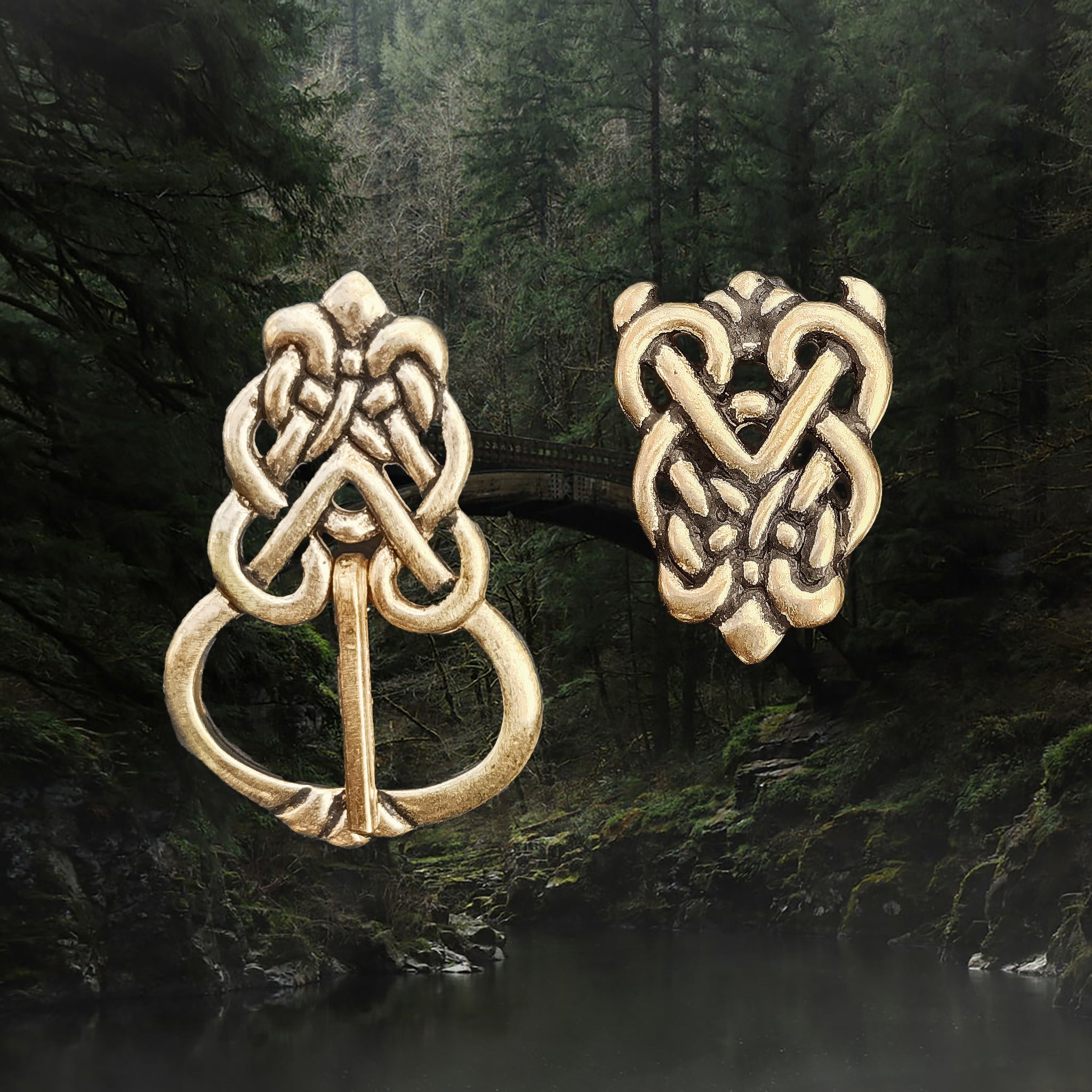 Bronze Ringerike Style Knotwork Viking Buckle Set