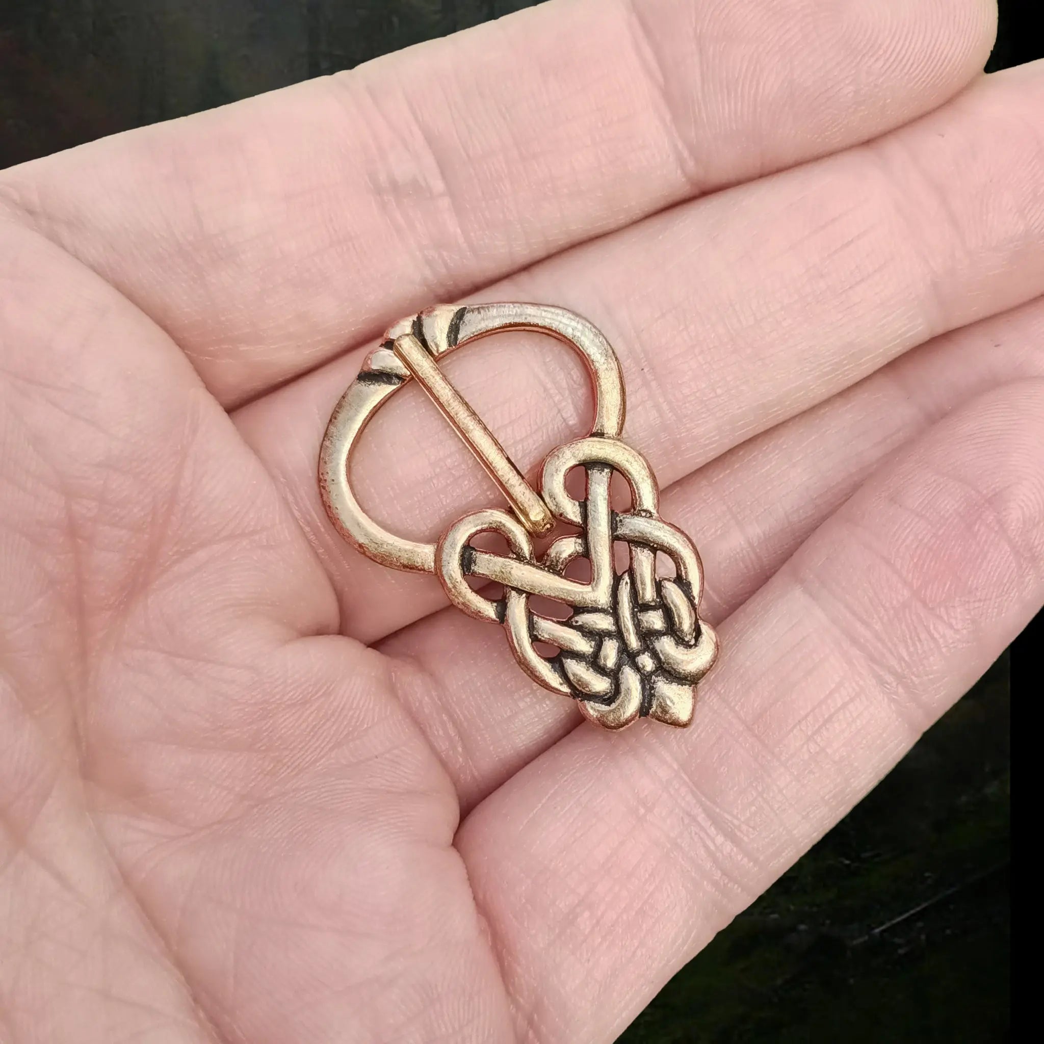 Bronze Ringerike Style Knotwork Viking Buckle on Hand