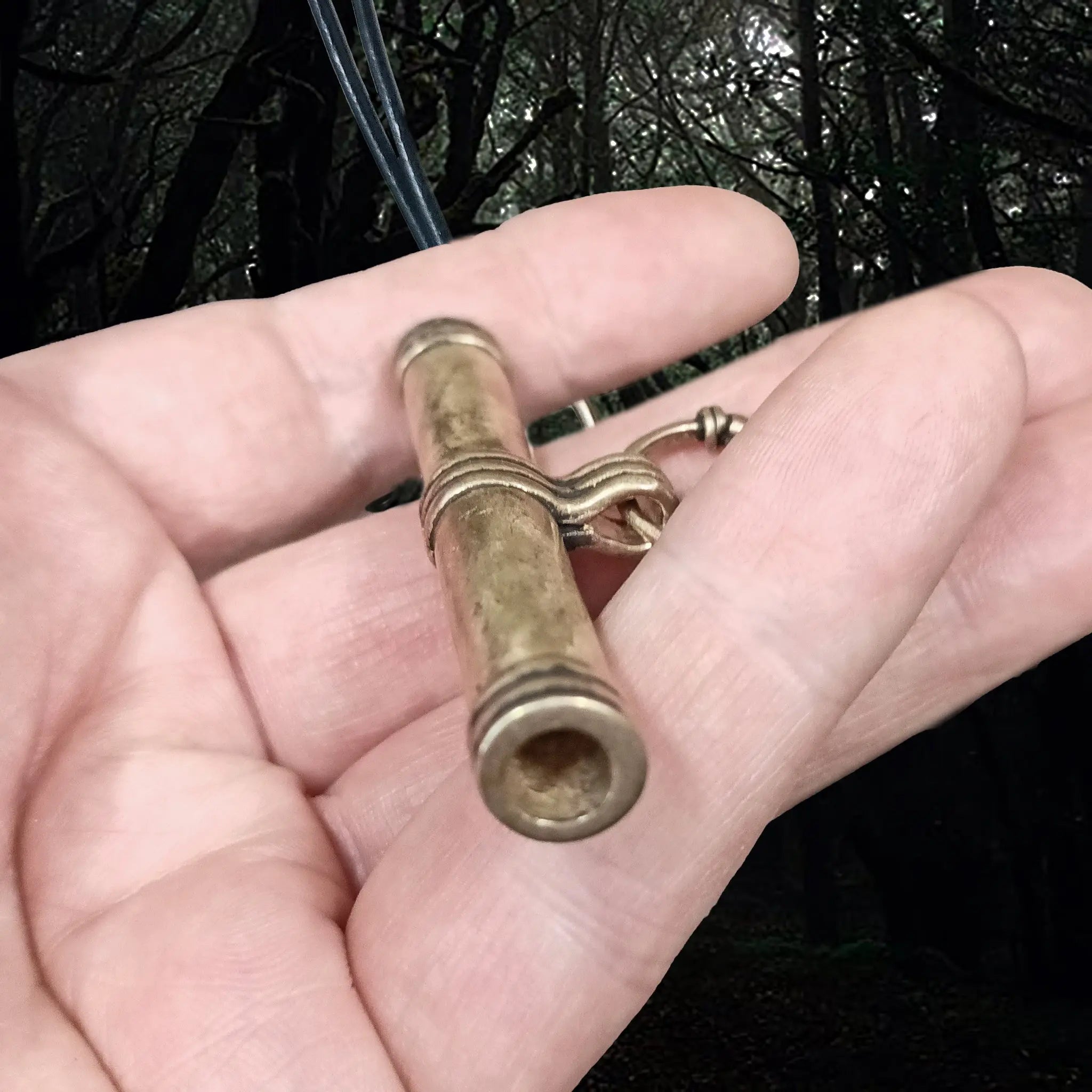 Bronze Replica Viking Needle Case from Sweden in Hand - Side View