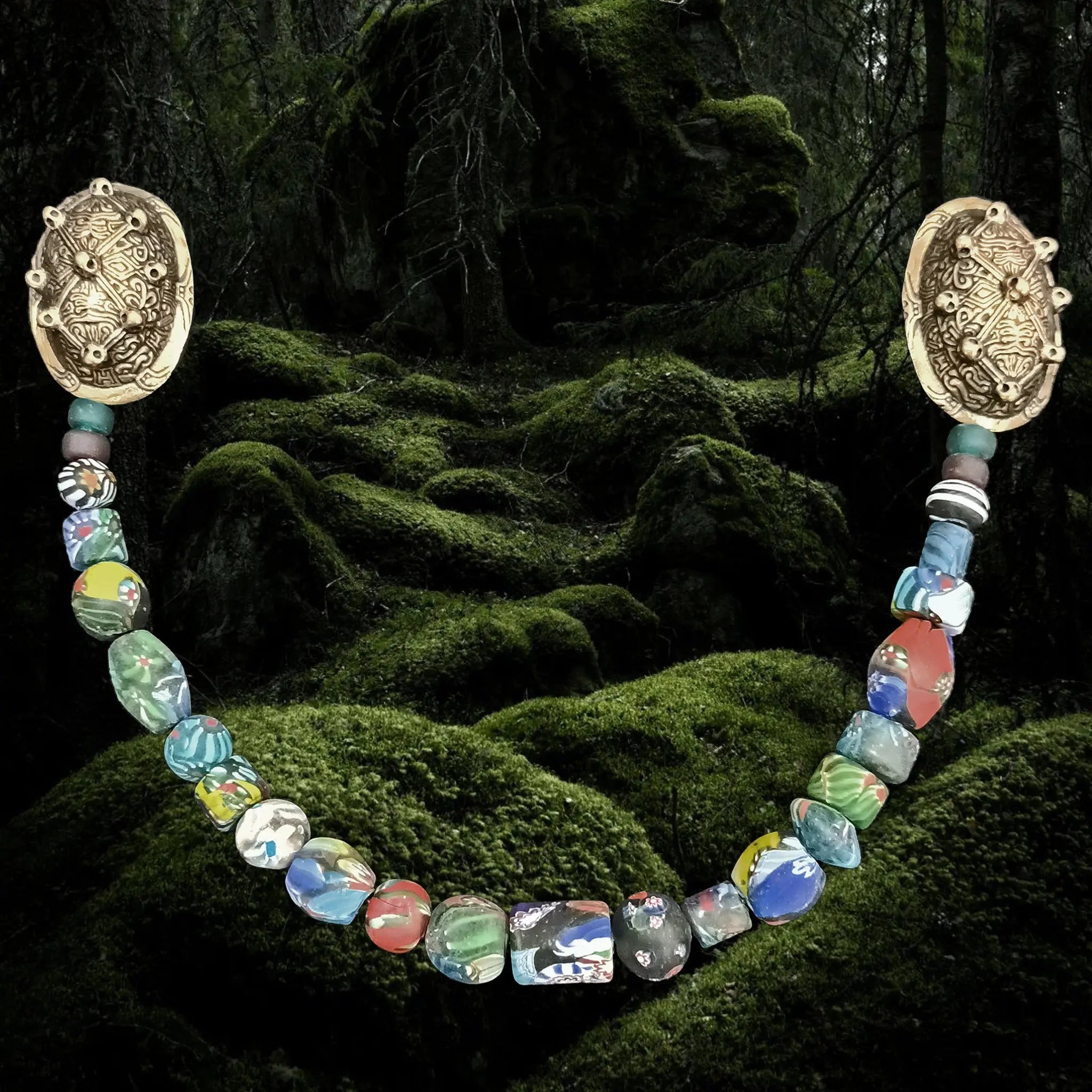 Bronze Viking Tortoise Brooches from Aland with Glass Viking Beads