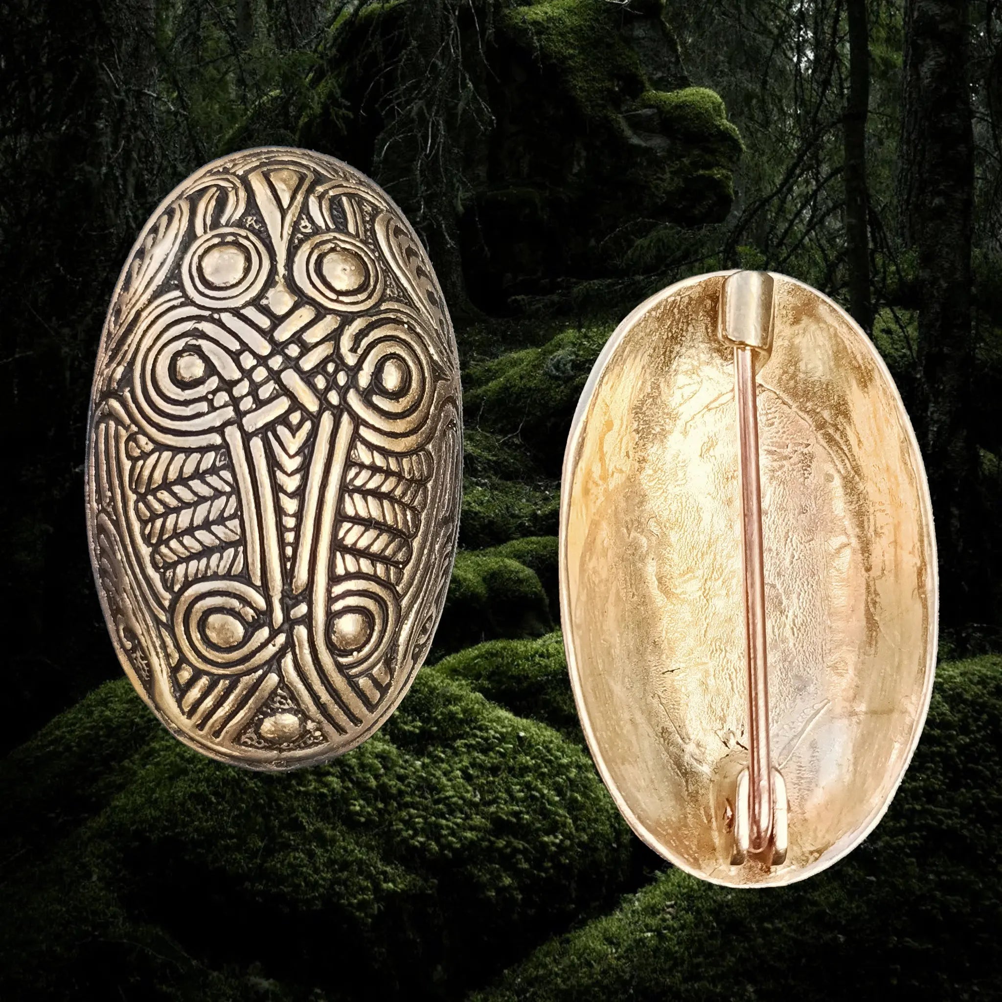 Bronze Norwegian Viking Turtle Brooches - Front and Back