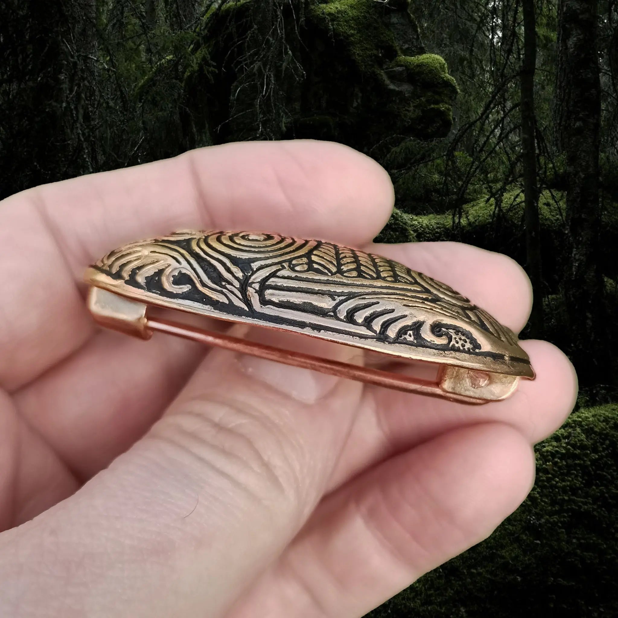 Bronze Norwegian Viking Turtle Brooch - Side View