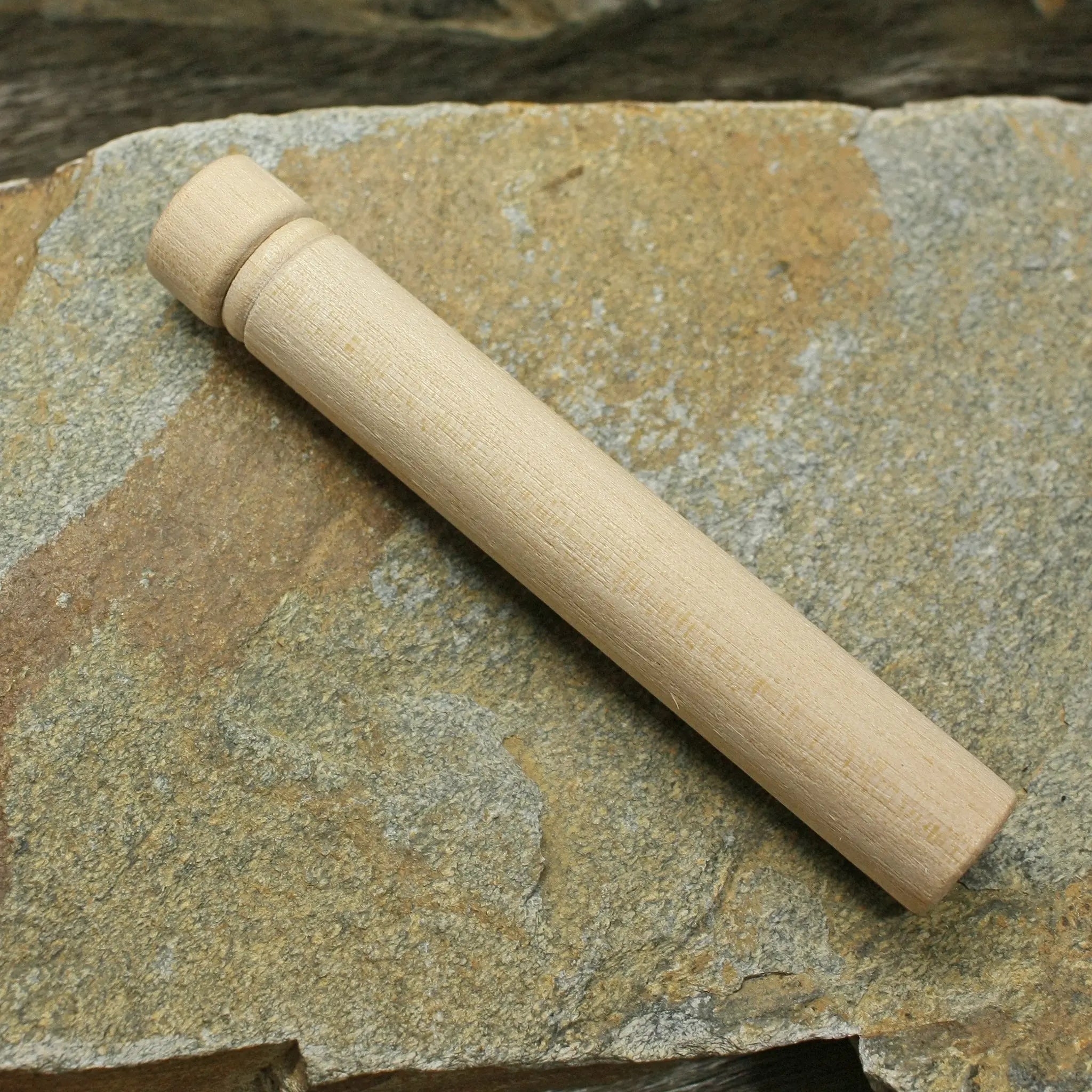 Long Wooden Viking / Medieval Needlecase on Rock Above