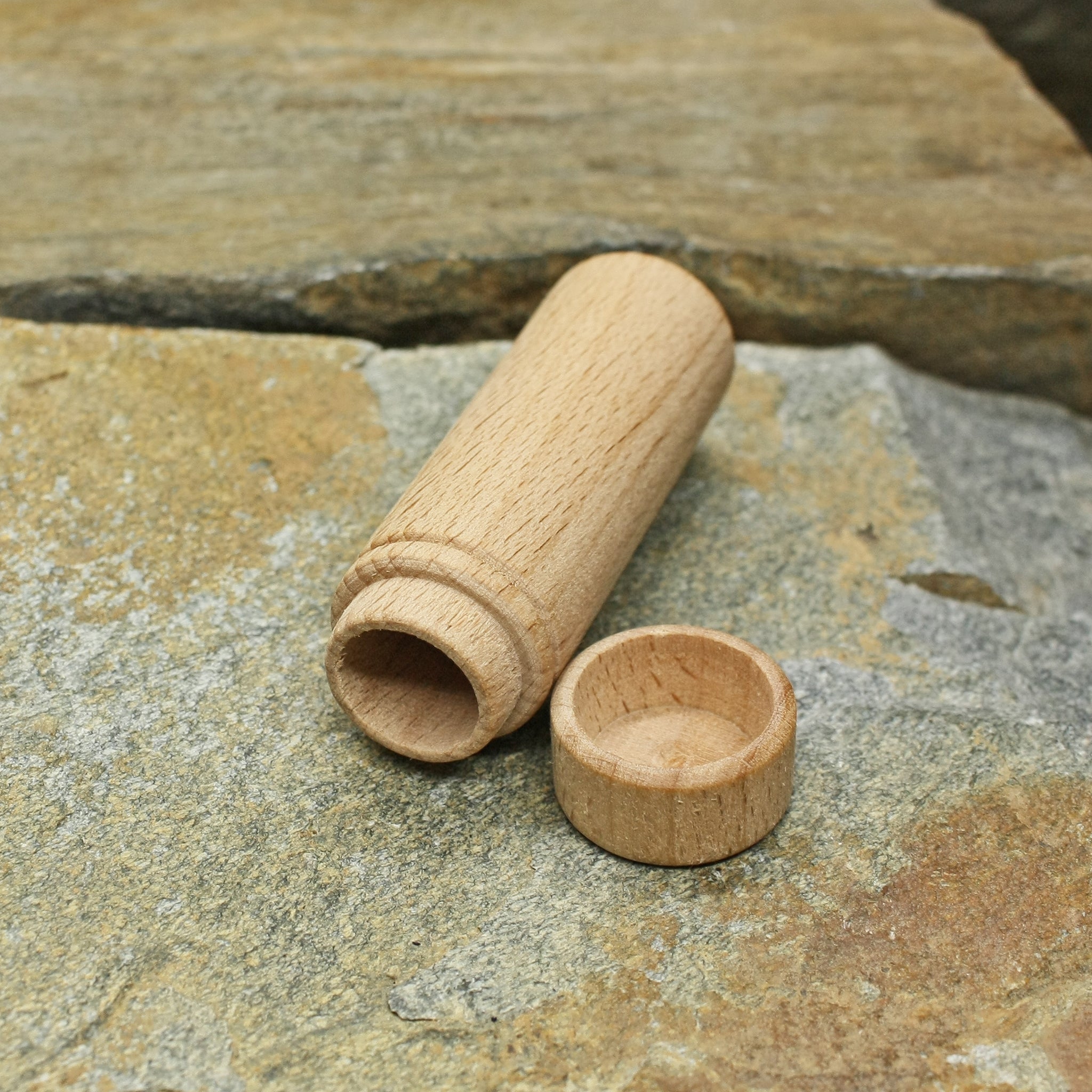 Small Wooden Viking / Medieval Needlecase on Rock Open