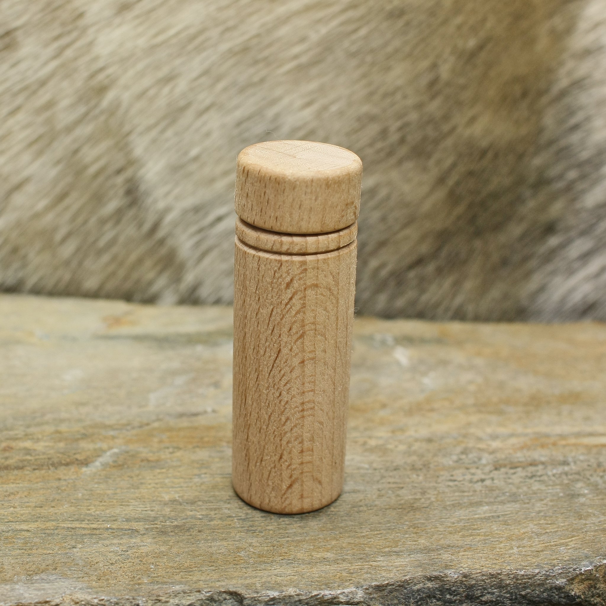 Small Wooden Viking / Medieval Needlecase on Rock Upright