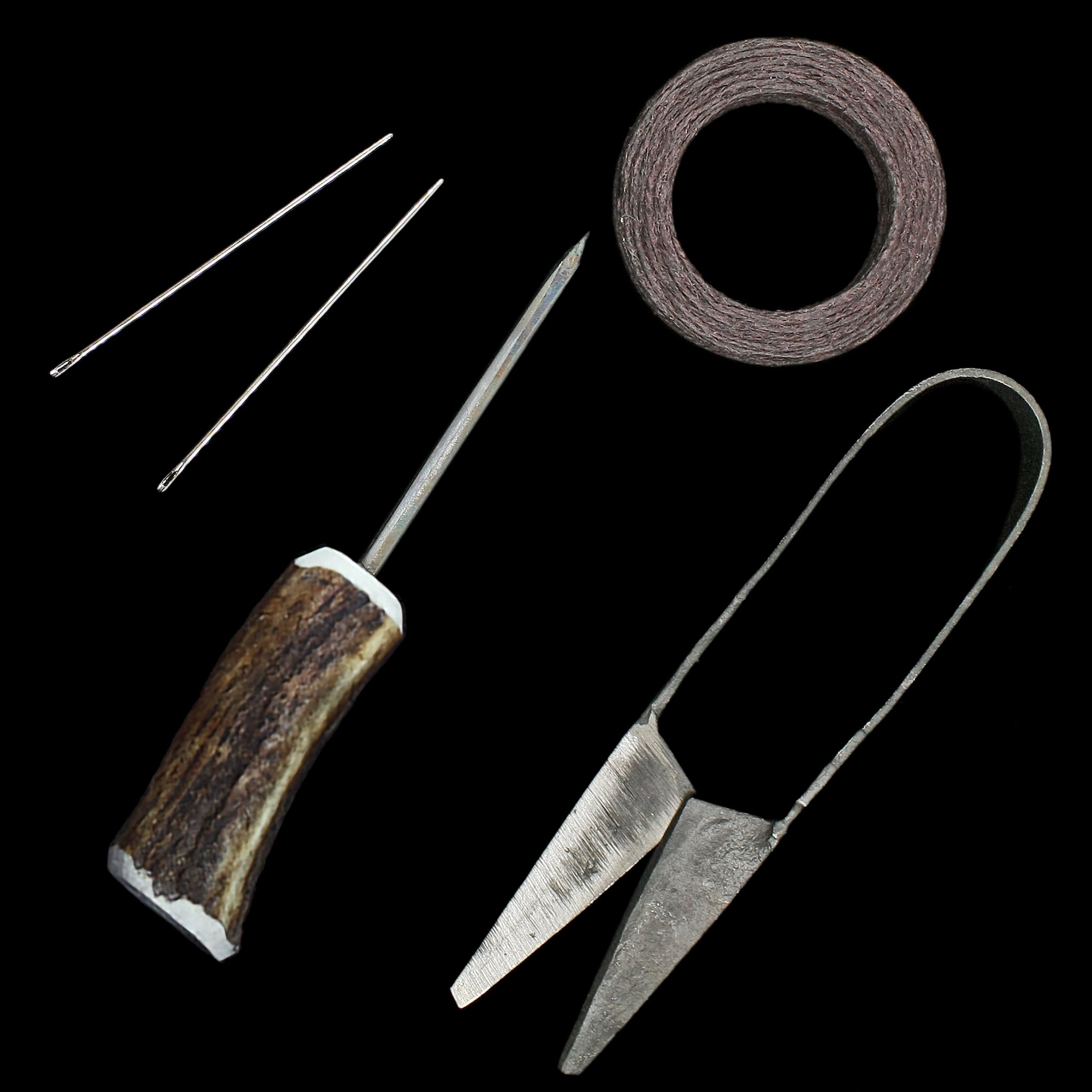 Leather Viking Sewing Kit with Birch Wood Awl, Needles & Linen Thread
