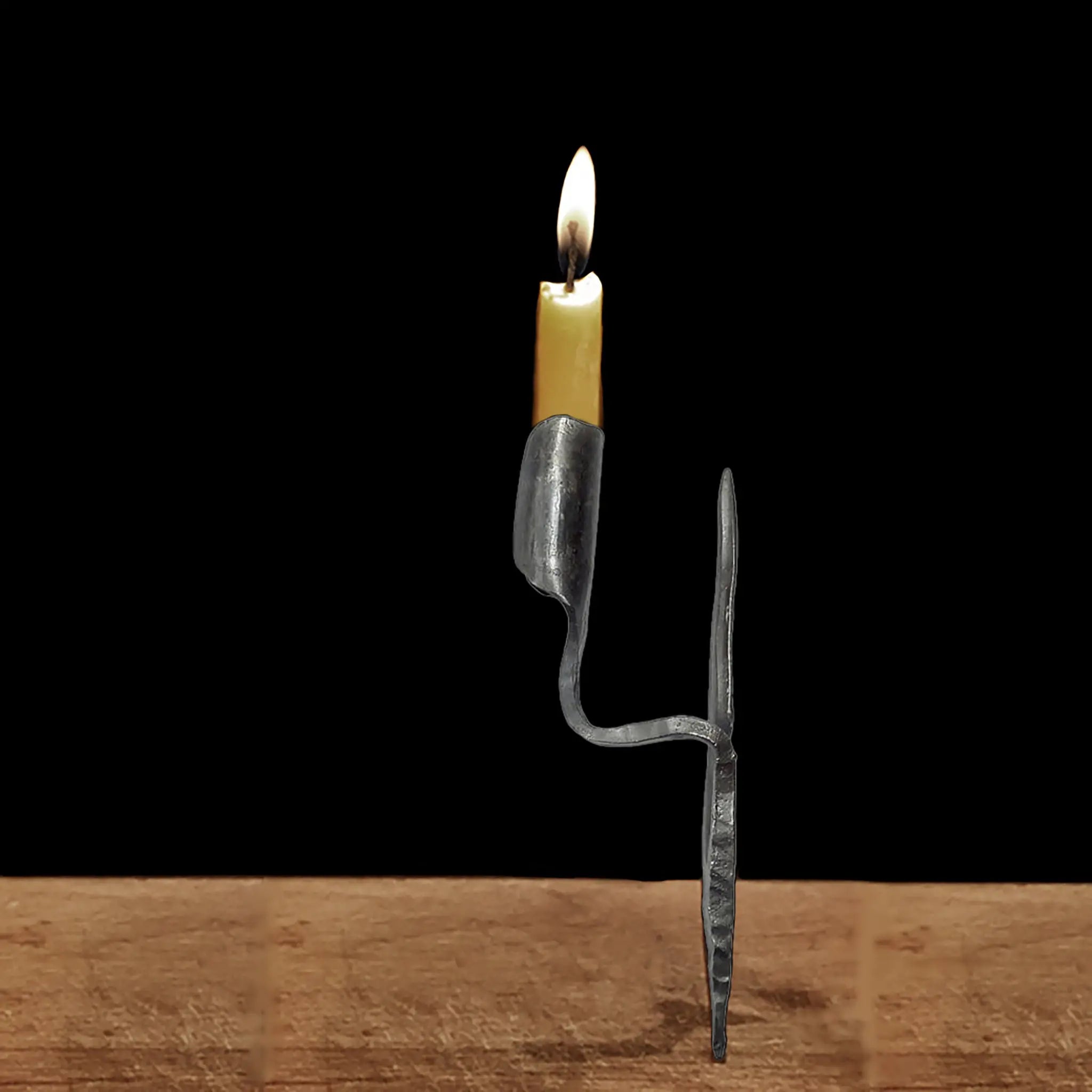 Medieval Iron Candle Holder with Upper Spike and Candle