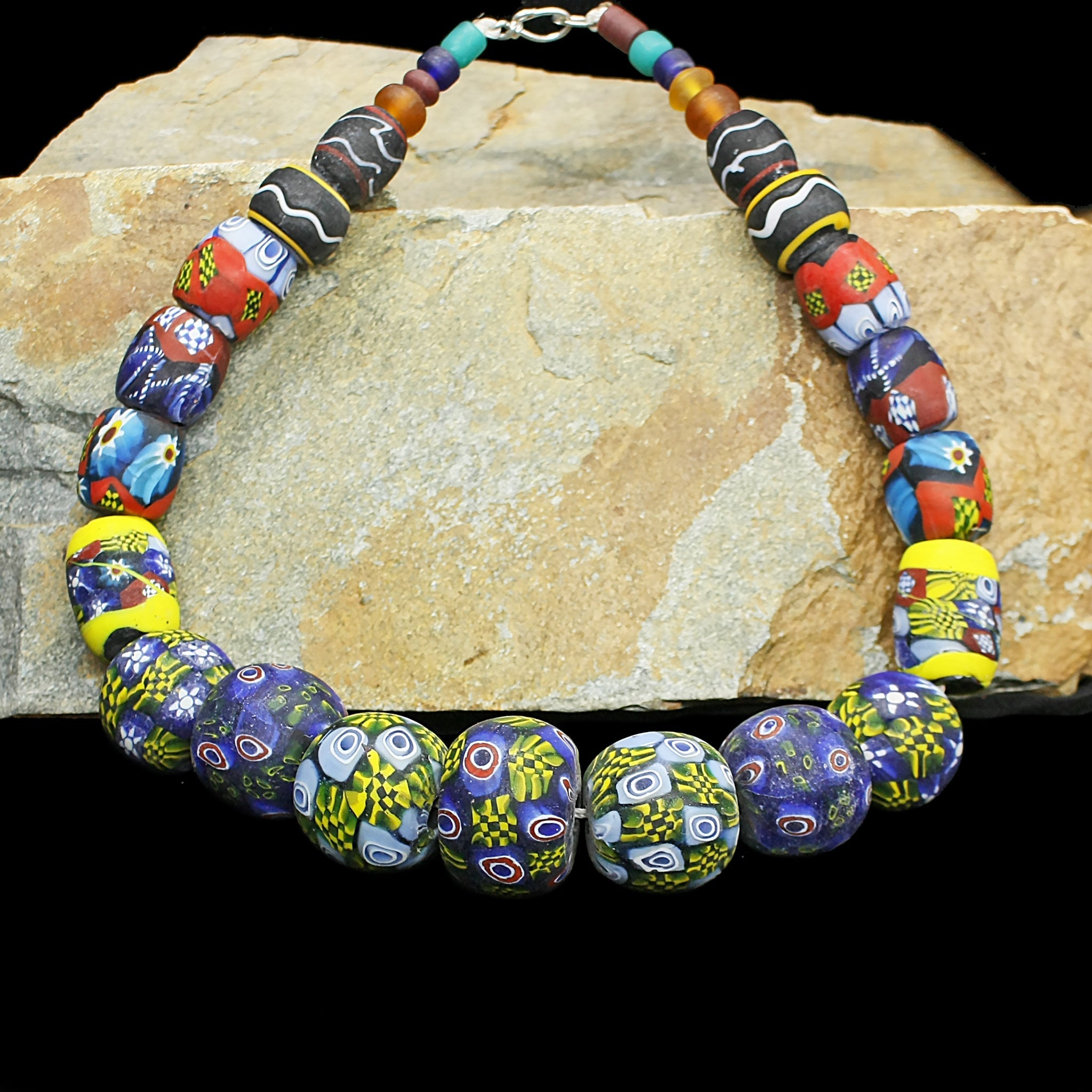 Large Glass Bead Viking Necklace from Birka on Rock