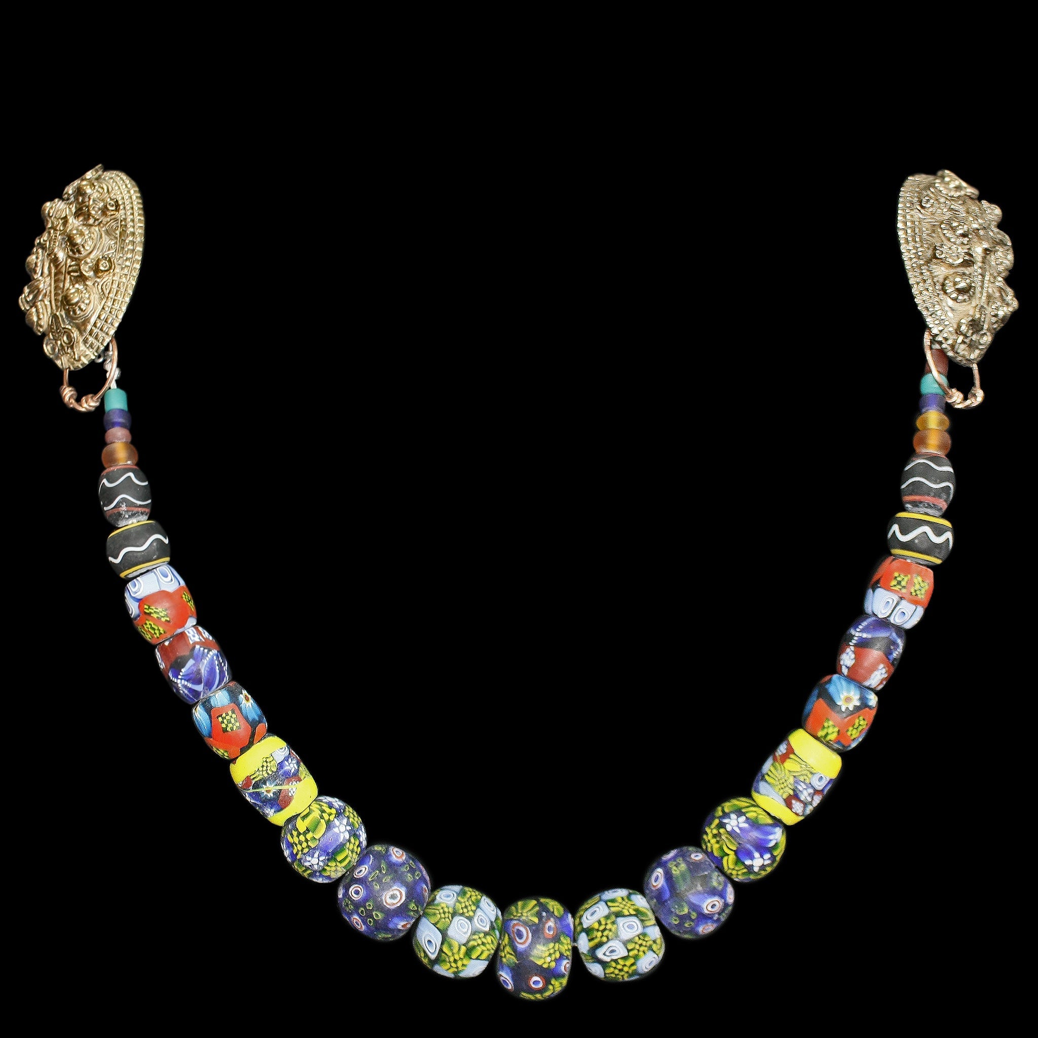 Large Glass Bead Viking Necklace from Birka On Tortoise Brooches