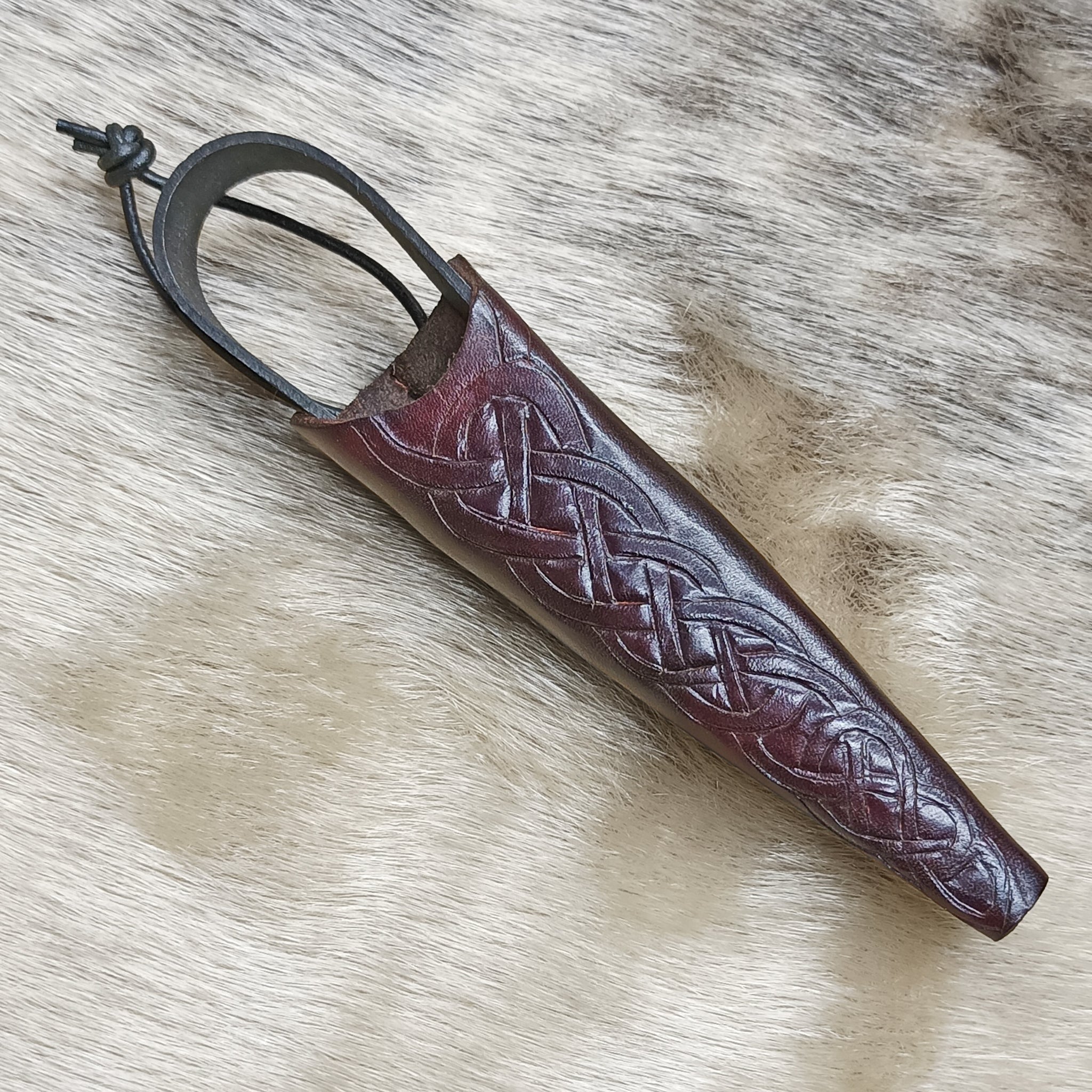 Hand-Forged Medium Snips in Handmade Leather Knotwork Sheath