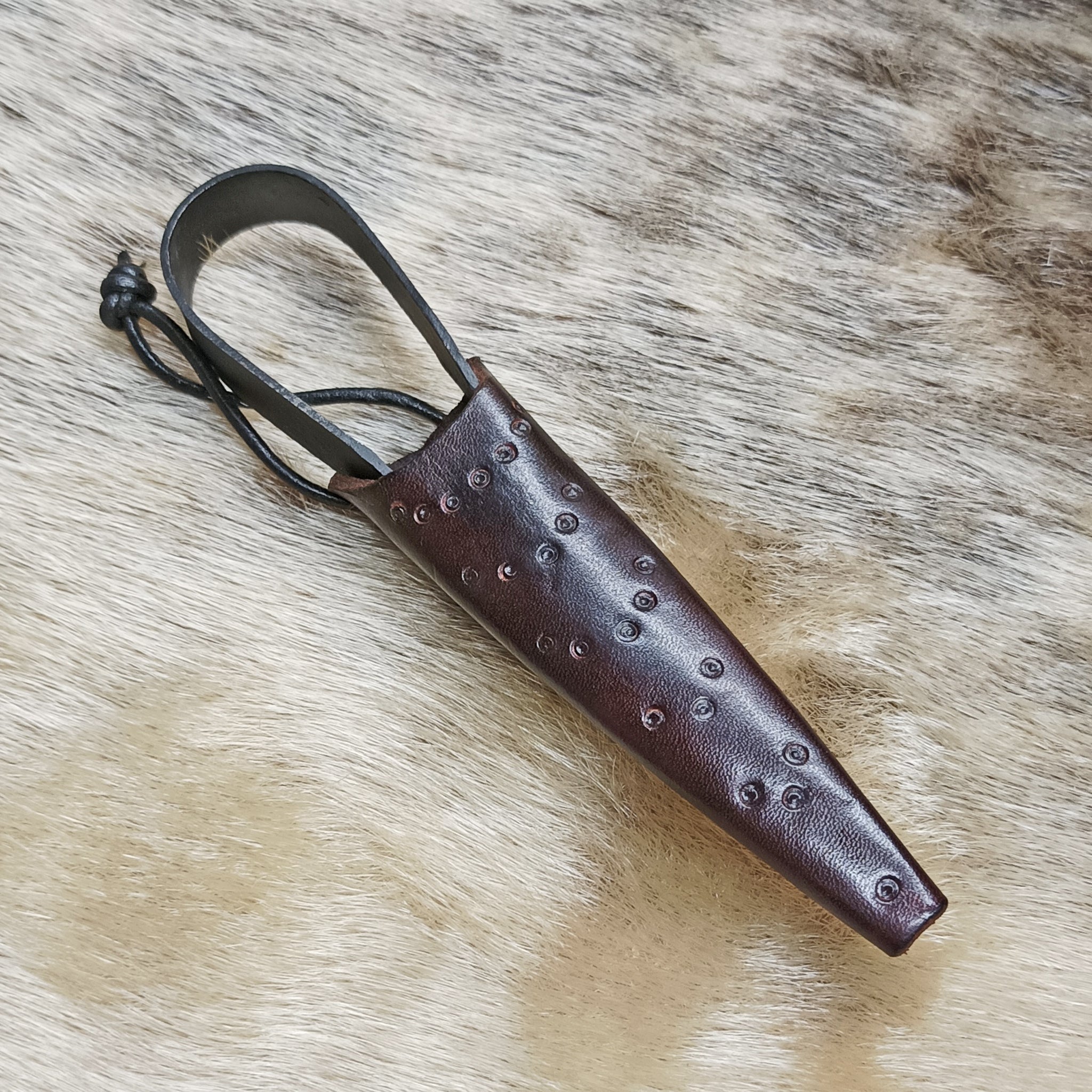 Hand-Forged Small Snips in Handmade Leather Dot and Ring Sheath