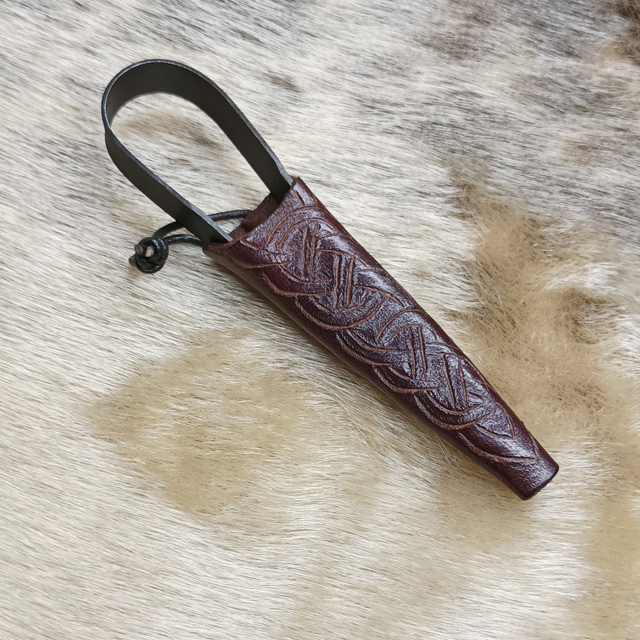 Hand-Forged Small Snips in Handmade Leather Knotwork Sheath