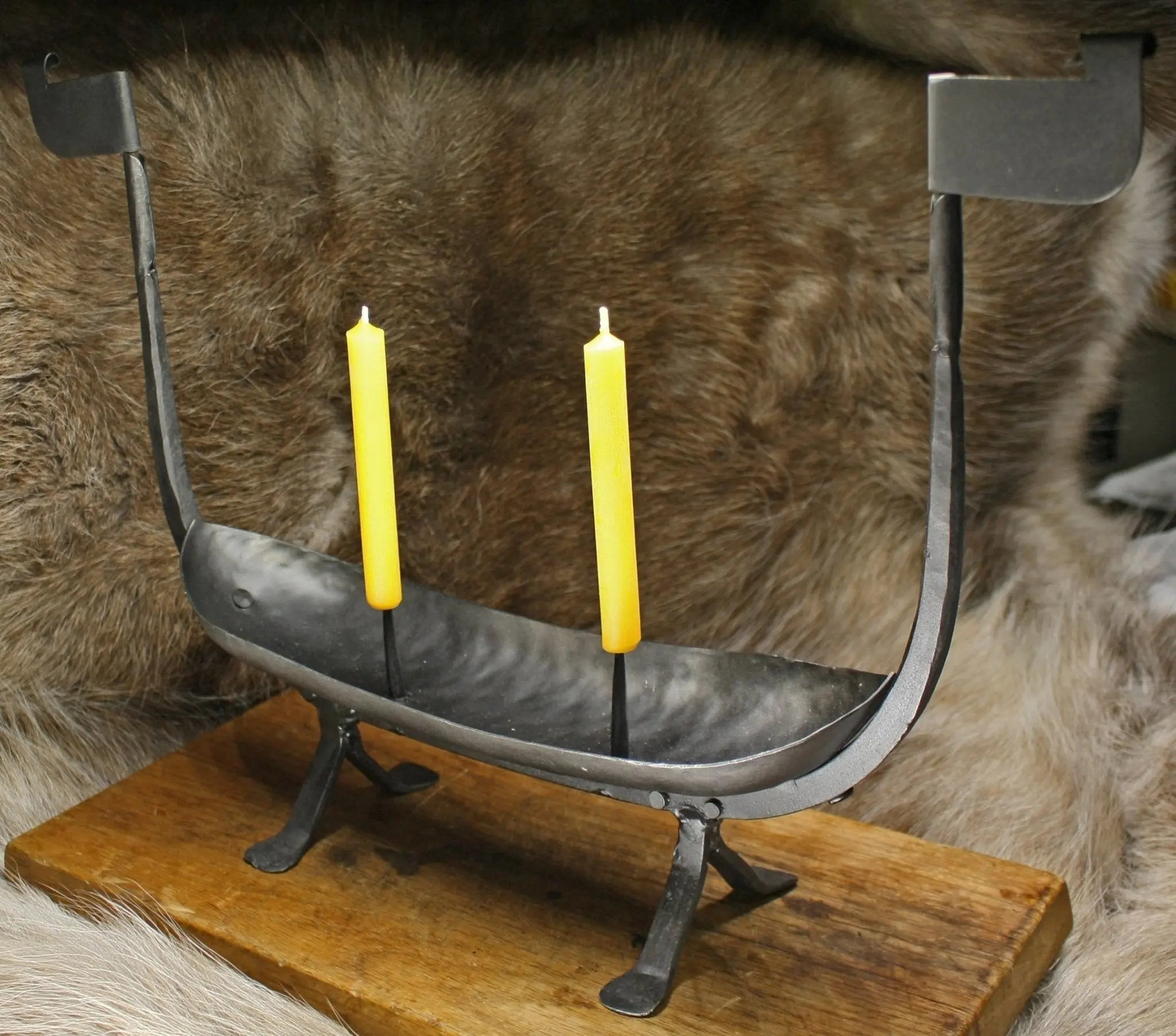 Viking Longship Candle Holder with Candles Angle View
