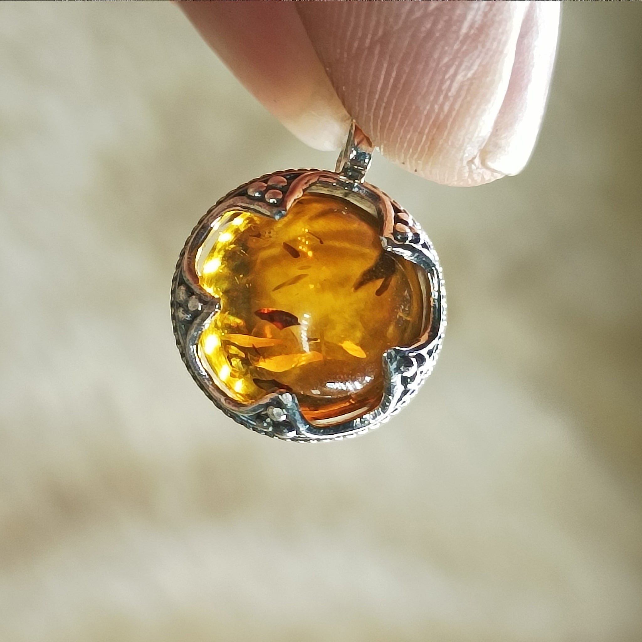 Small Silver Gotland Filigree Amber Ball Viking Pendant
