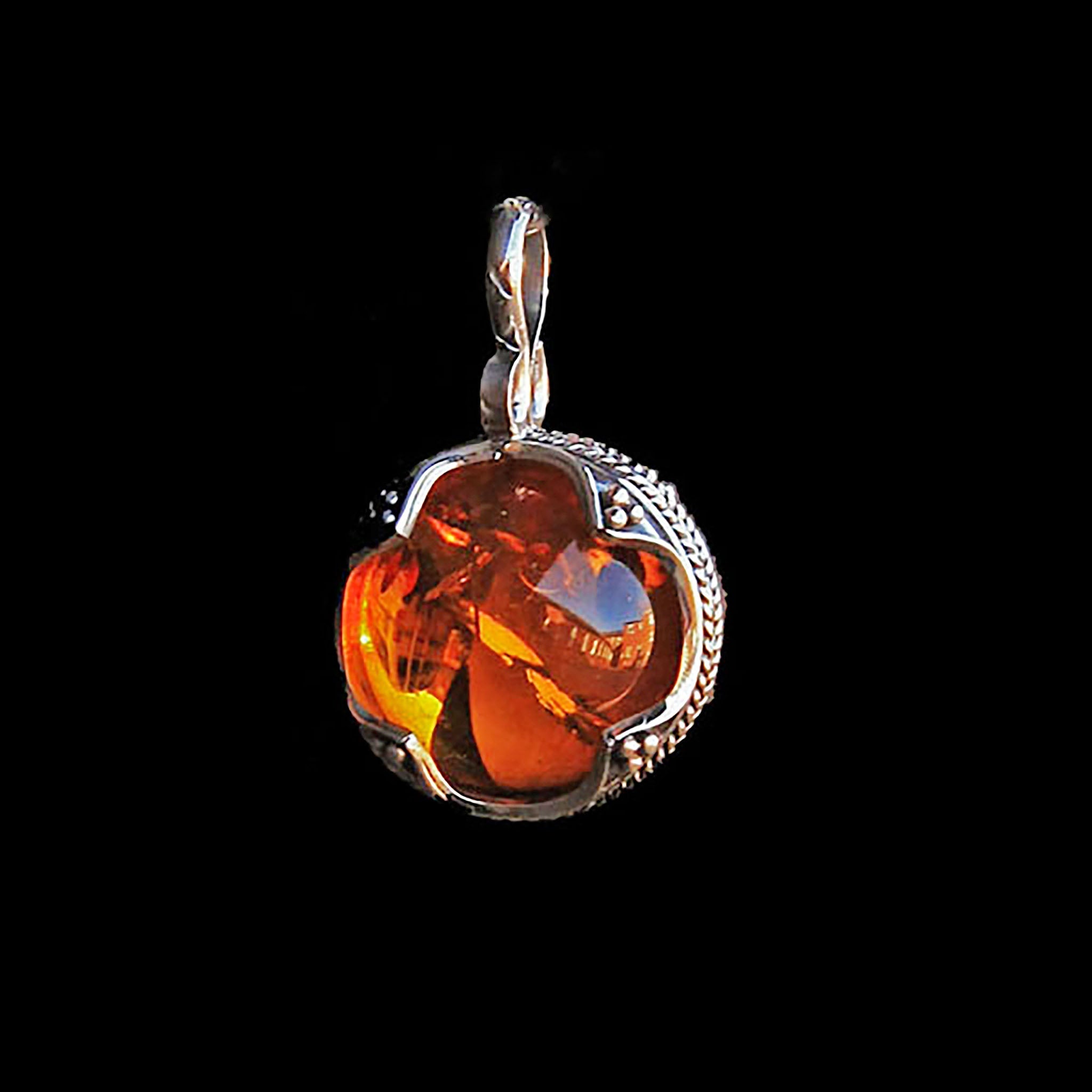 Small Silver Gotland Filigree Amber Ball Pendant