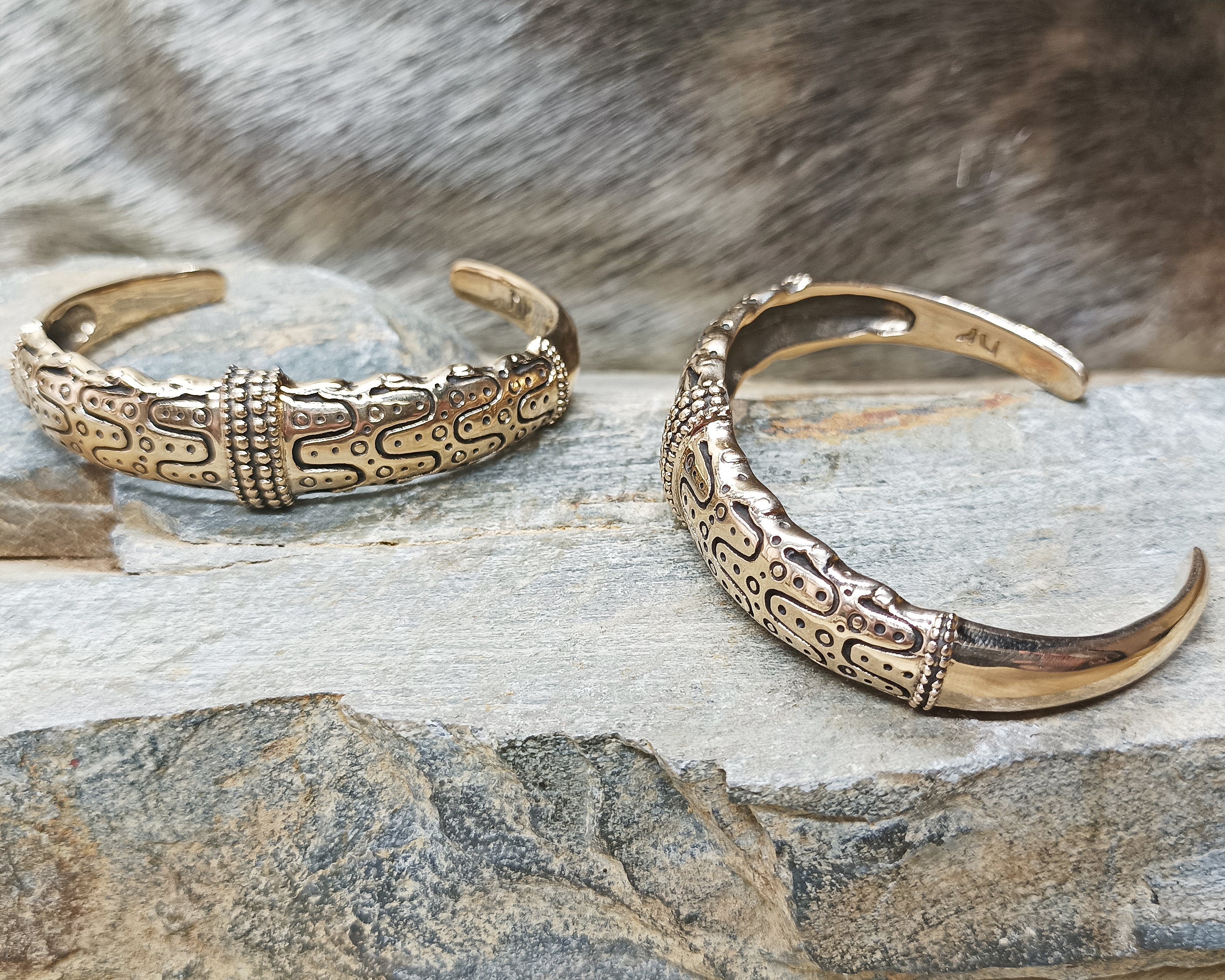 Danish Viking Bronze Bracelets from Falster on Rock