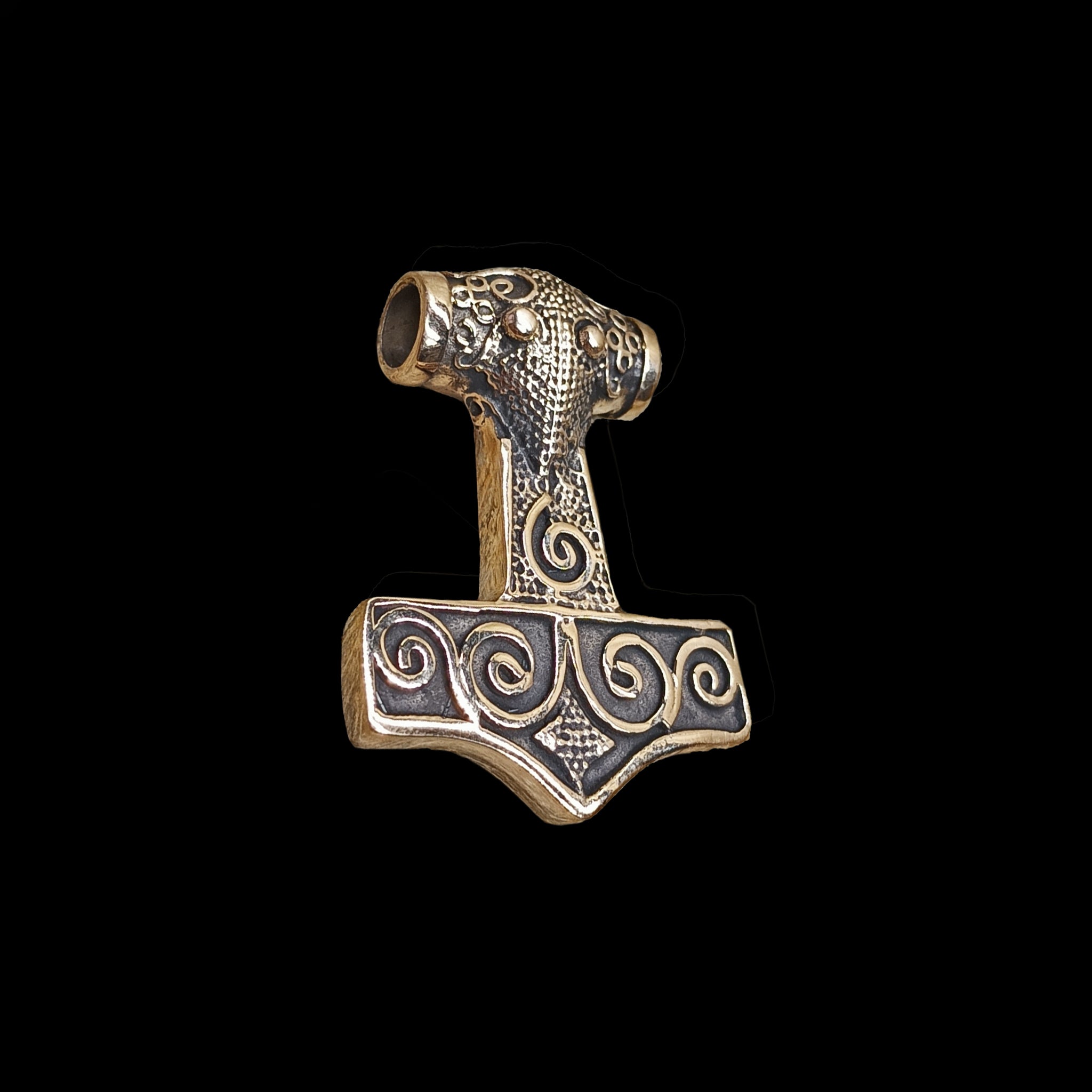 Bronze Filigree Thors Hammer Pendant From Kabara - Front Angle View