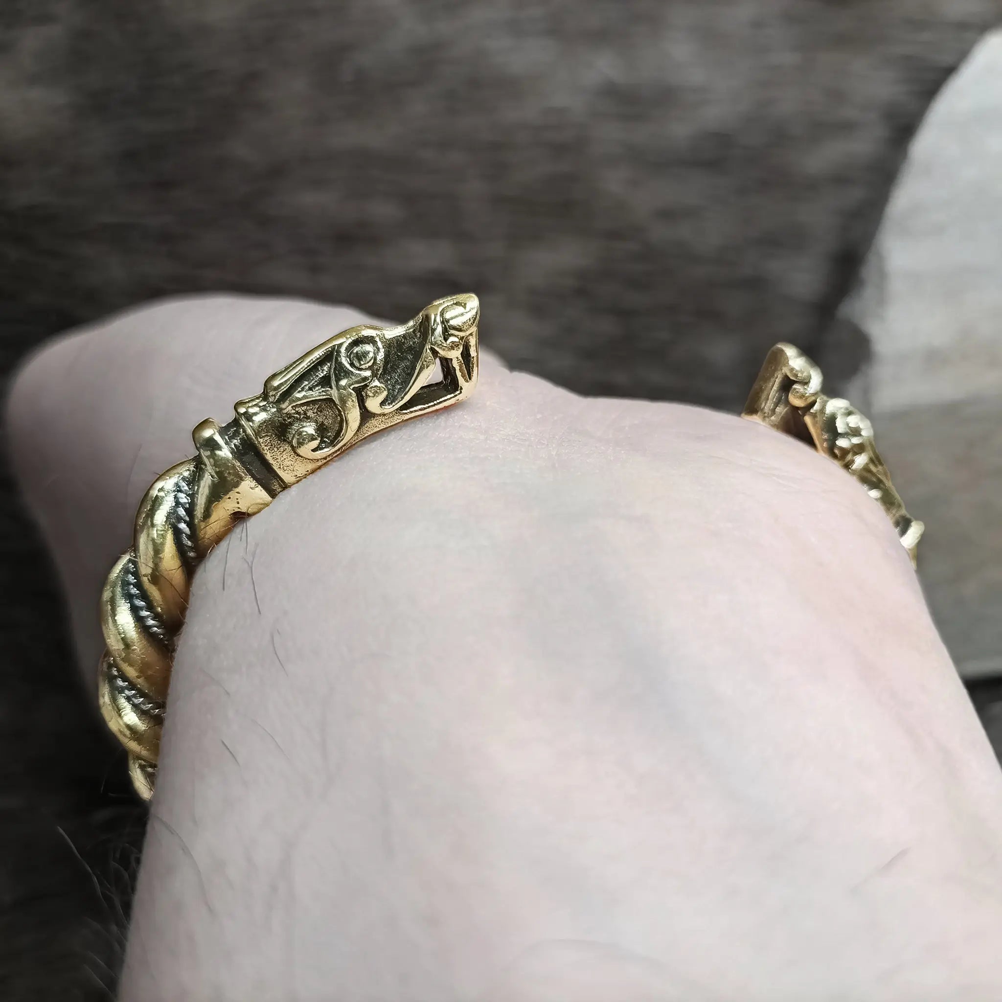 Twisted Bronze and Silver Bracelet With Gotlandic Dragon Heads on Back of Wrist