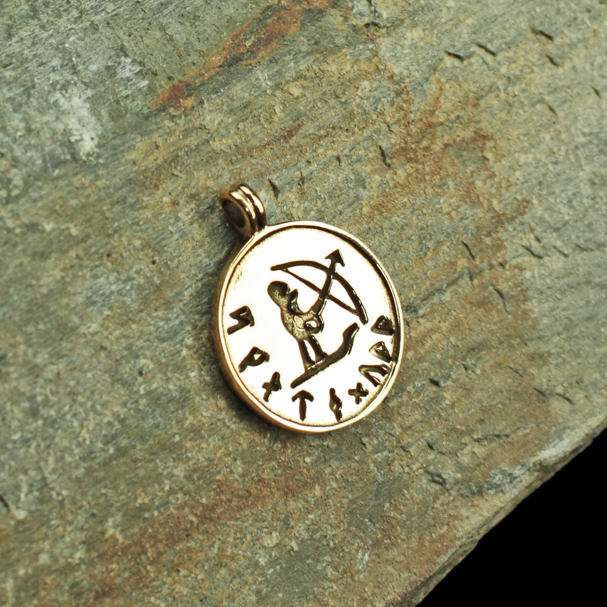 Bronze Skadi Ull Viking Pendant on Rock - Viking Jewelry