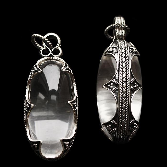 Large Gotlandic crystal oval pendant with silver filigree casing - Viking Pendants