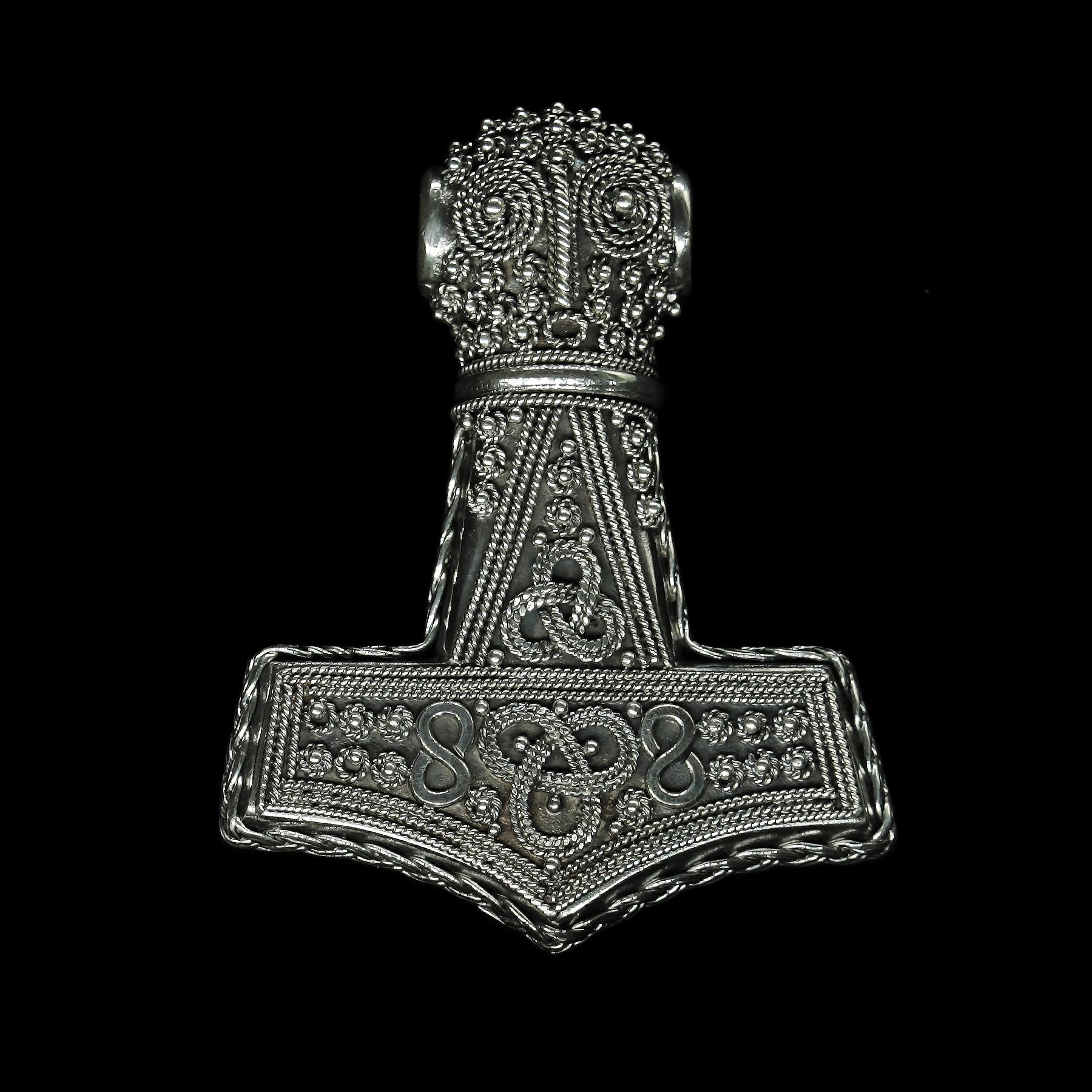 Large Silver Filigree Thors Hammer Pendant Replica from Öland