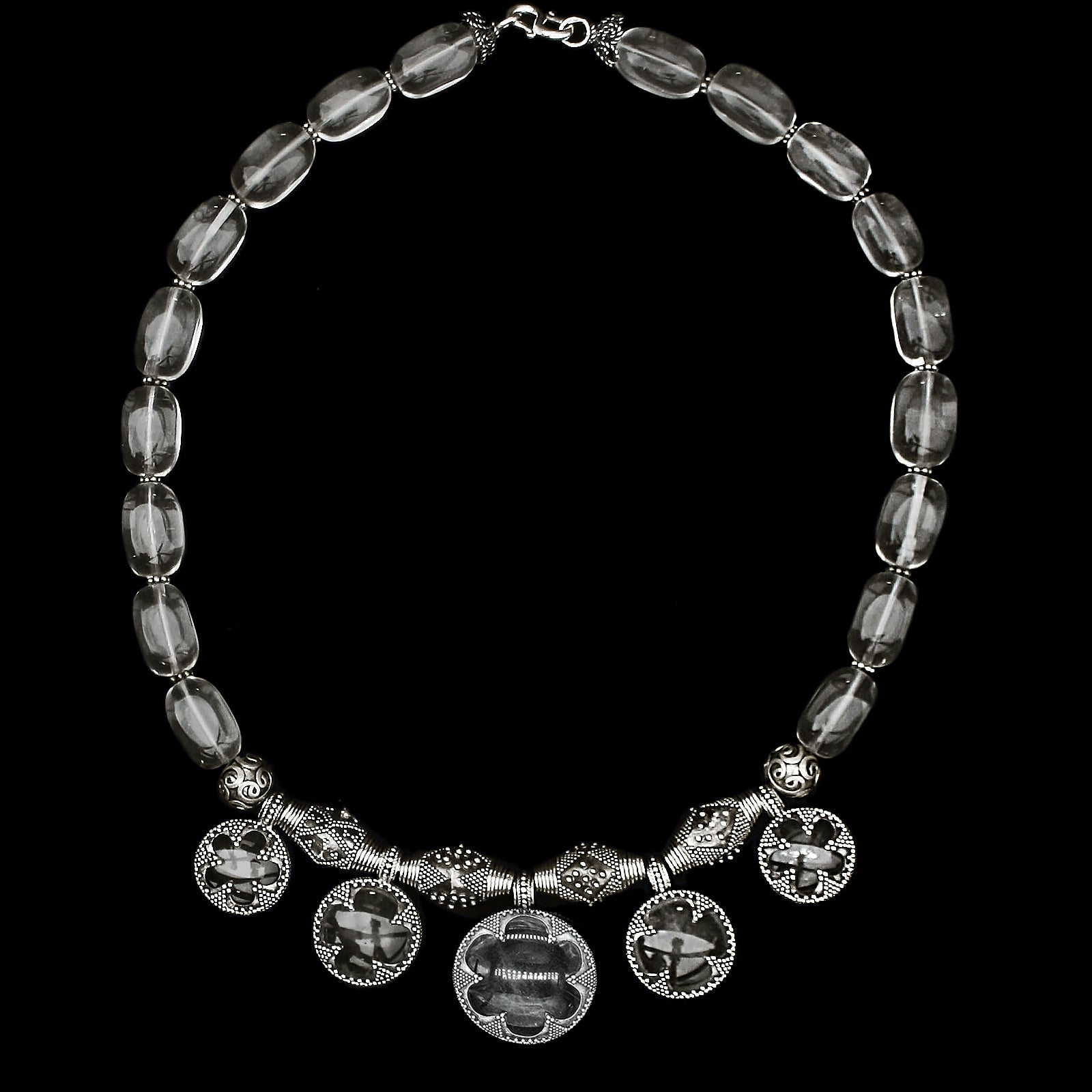 5 Lens Rock Crystal & Silver Necklace from Gotland