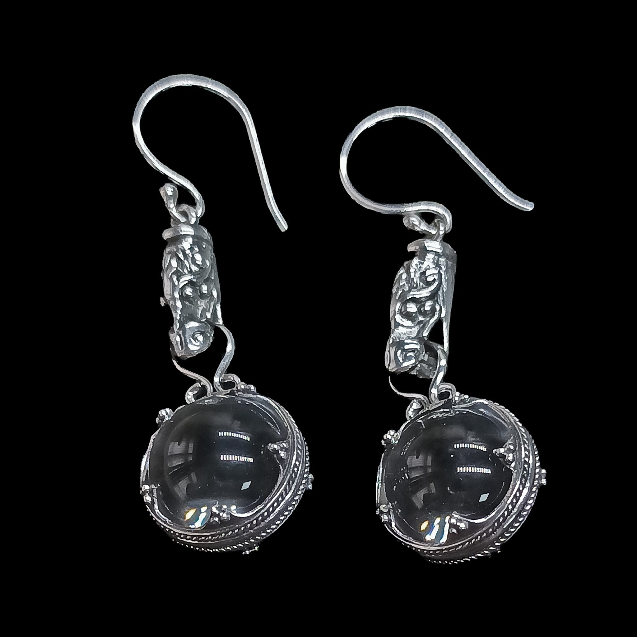 Silver Dragon Head Gotlandic Crystal Ball Earrings