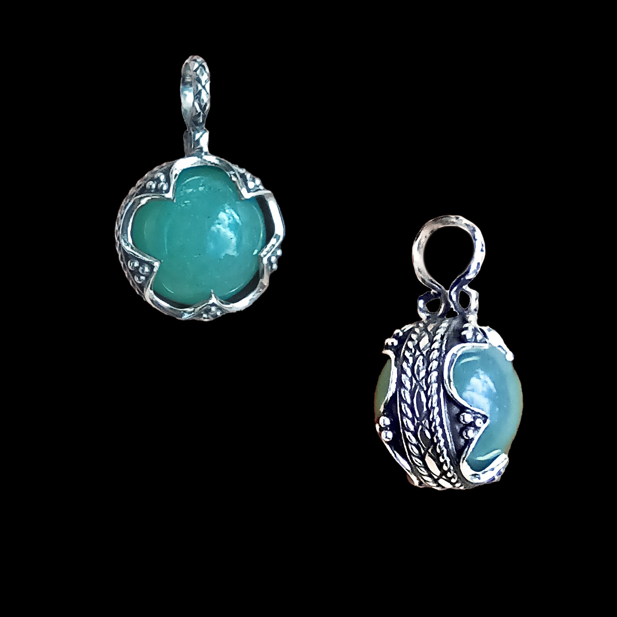 Small Silver Gotland Aventurine Ball Pendants - Different Angles