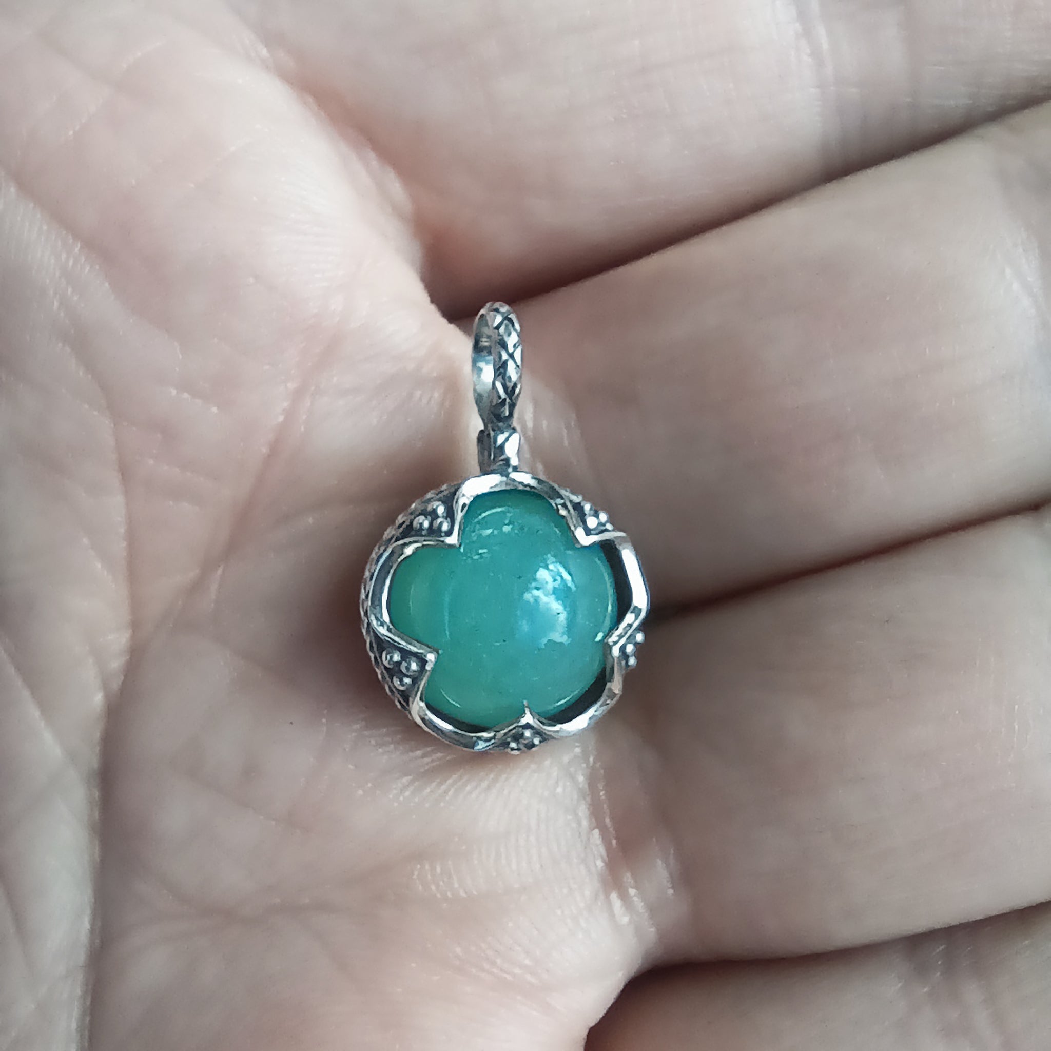 Small Silver Gotland Aventurine Ball Pendant in Hand