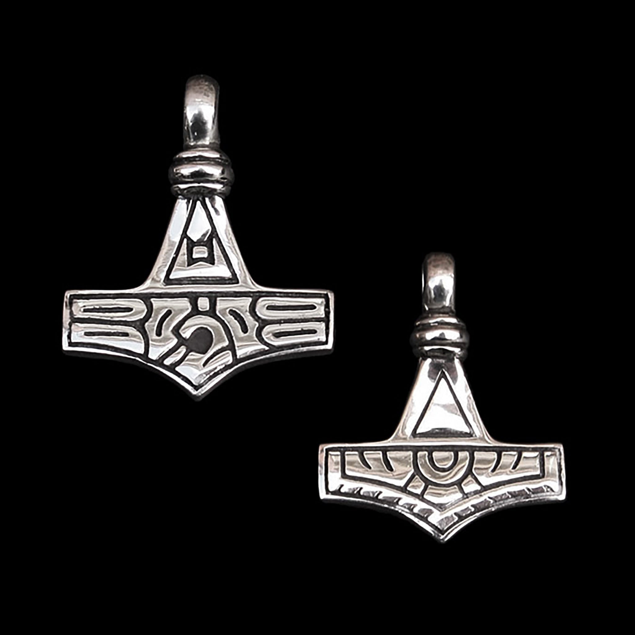 Silver Gotland Replica Thors Hammer Pendants - Front & Back