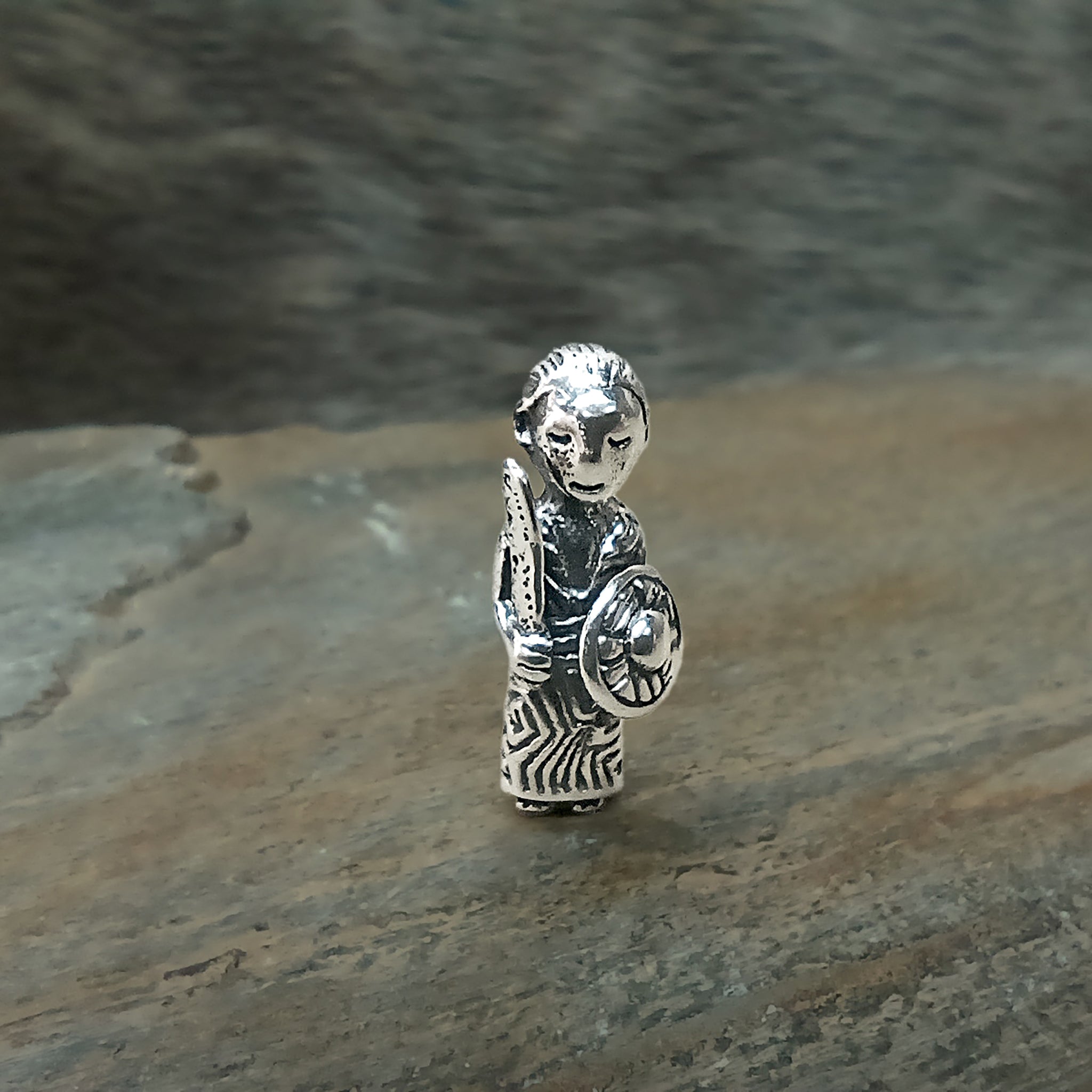 Small Silver Valkyrie Pendant on Rock