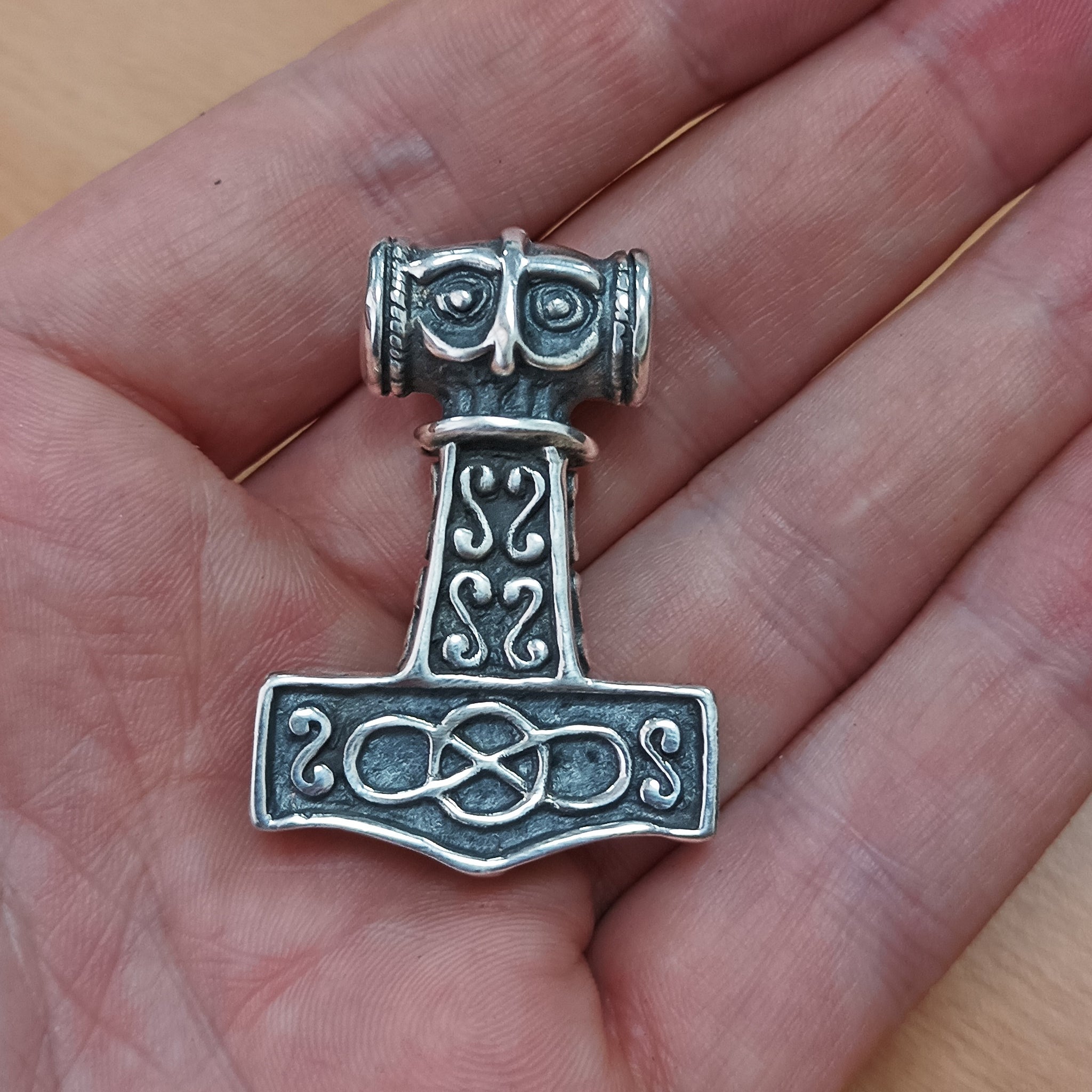 Silver Thors Thunder Hammer Pendant on Hand