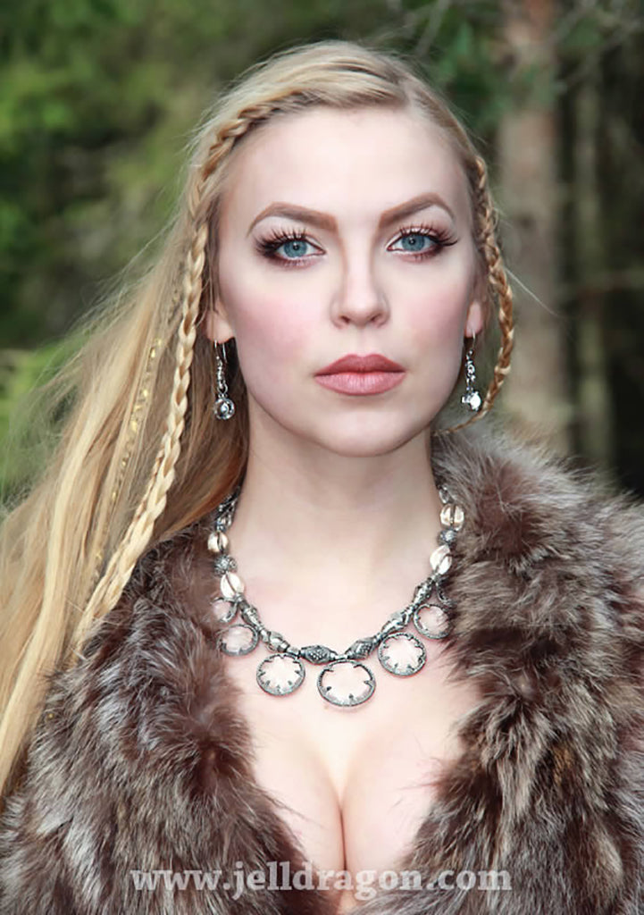 The Viking Queen - Sol - Wearing Silver 7 Lens Gotland Crystal Viking Necklace - Viking Jewelry