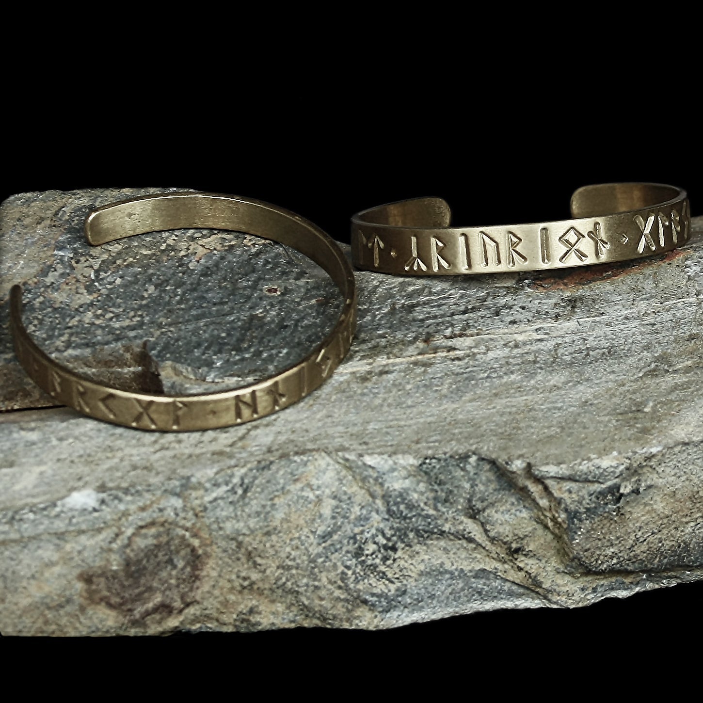 Brass Anglo-Saxon Runic Viking Bracelets on Stone - Bramham Moor