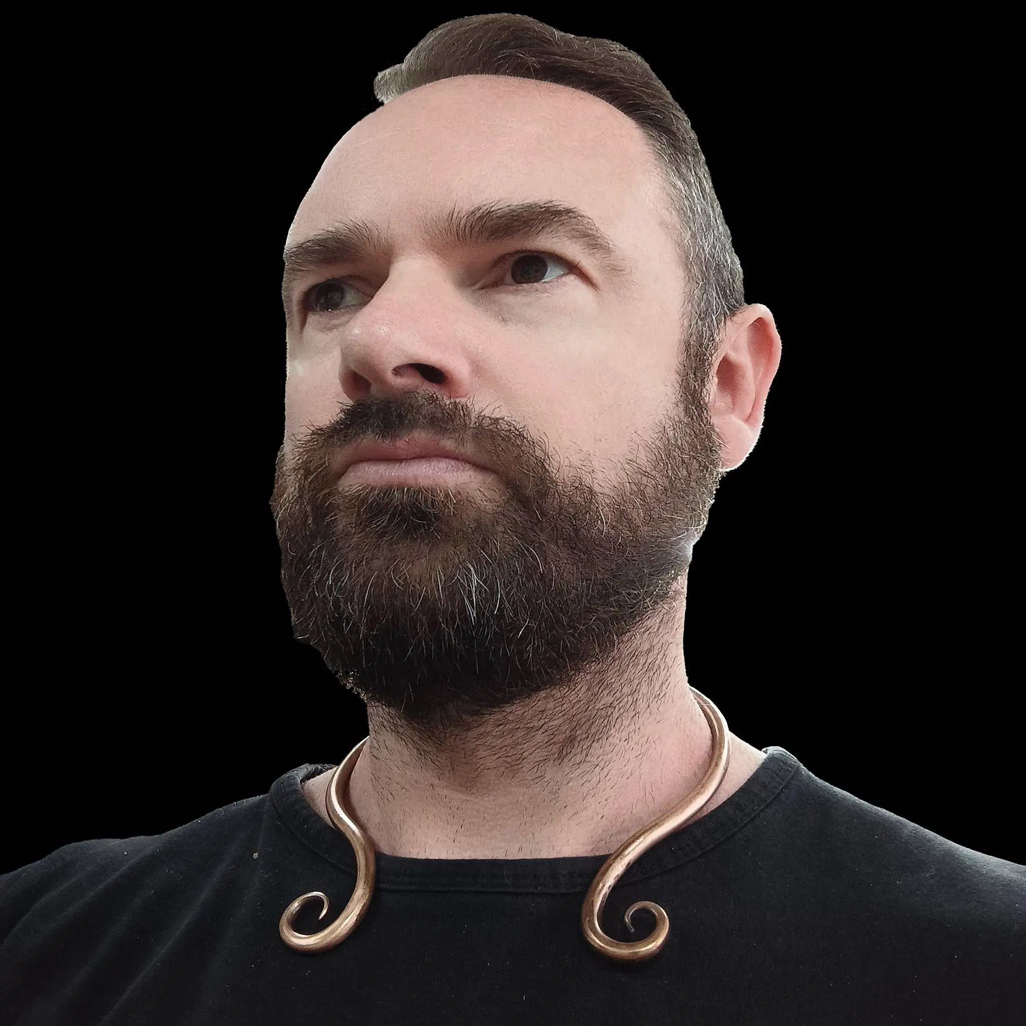 Hand-Forged Replica Viking Neck Torc in Solid Bronze on Neck