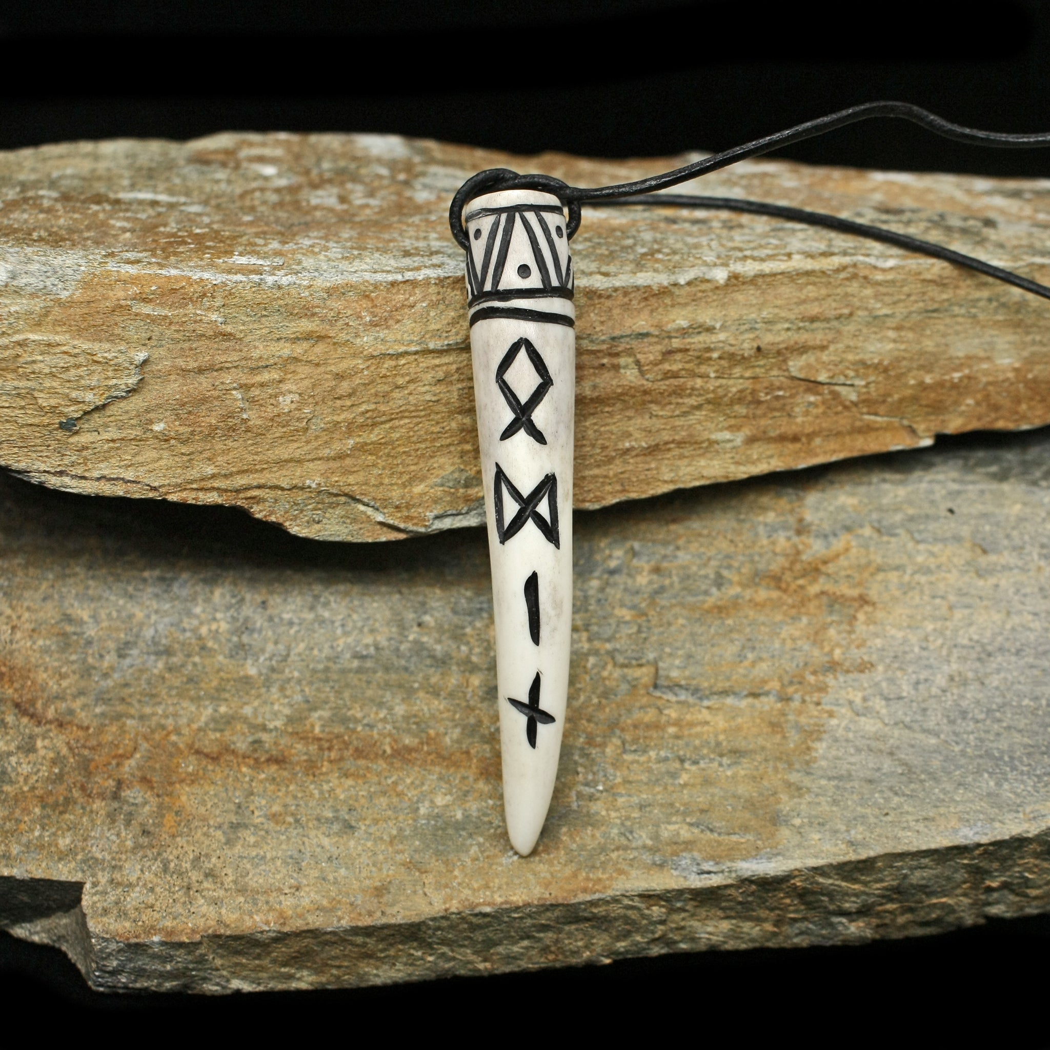 Unique Walnut Wood Odin's Horns and Runes Pendant