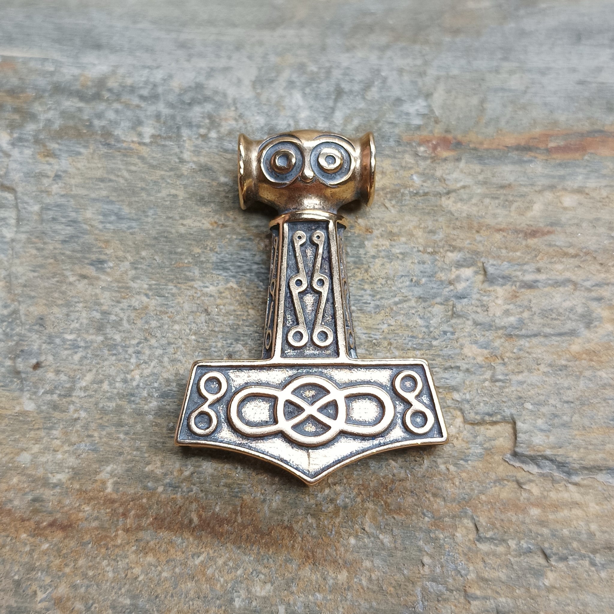 Bronze Odeshög Thors Hammer Pendant on Rock