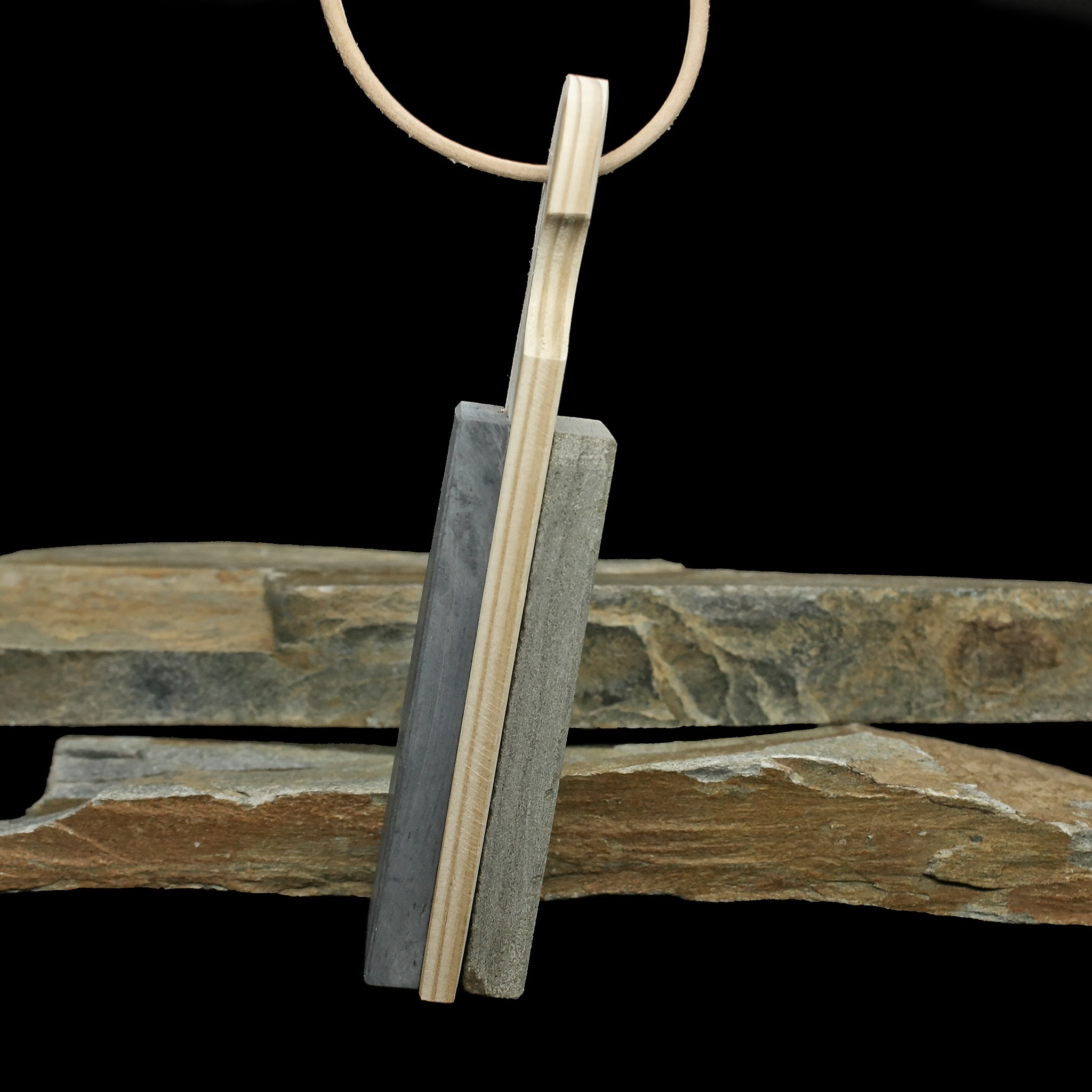 Sandstone & Shale Viking Whetstone Pendant on Leather Thong Side View